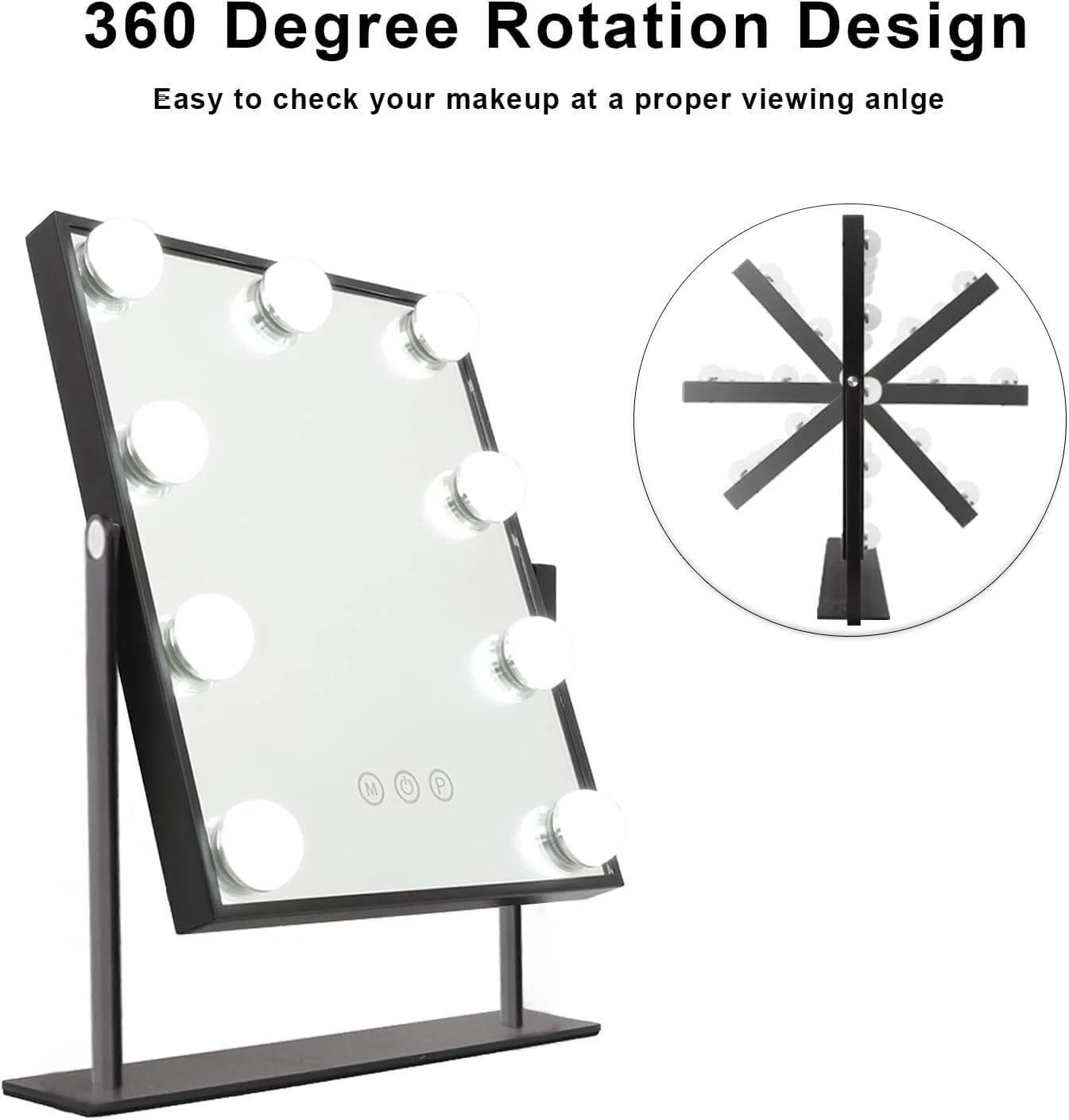 آینه آرایشی با چراغ، آینه گریم با لامپ های LED، نور هالیوودی با قابلیت تنظیم نور در 3 رنگ، 3 حالت رنگ، کنترل لمسی، قاب فلزی (مشکی، 9 لامپ) آینه آرایشی با چراغ، آینه گریم با لامپ های LED، نور هالیوودی با قابلیت تنظیم نور در 3 رنگ، 3 حالت رنگ، کنترل لمسی، قاب فلزی (مشکی، 9 لامپ)