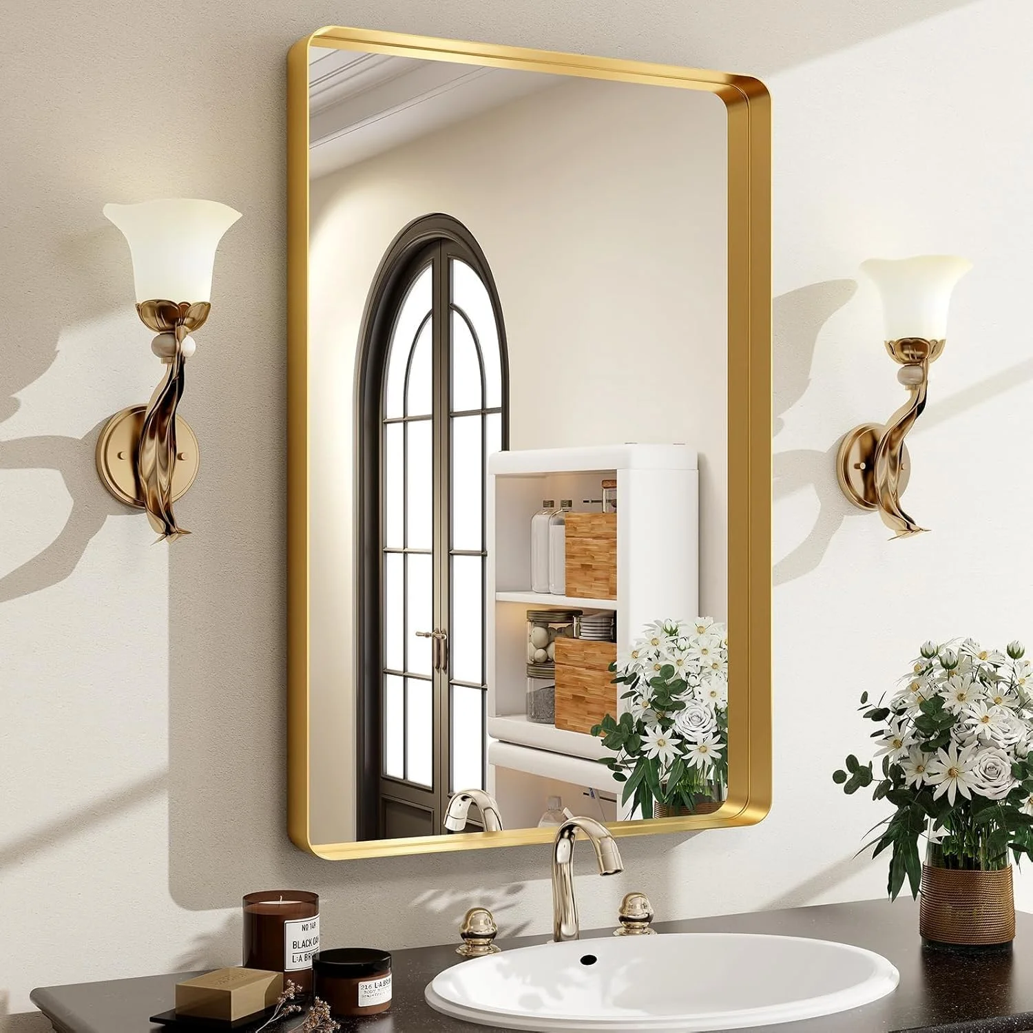 آینه مستطیلی حمام Fohome، 50x70 سانتی متر، آینه دیواری بزرگ با قاب فلزی، آینه روشویی برای حمام، اتاق نشیمن، آینه دکور دیوار، قابل نصب به صورت افقی یا عمودی (طلایی) آینه مستطیلی حمام Fohome، 50x70 سانتی متر، آینه دیواری بزرگ با قاب فلزی، آینه روشویی برای حمام، اتاق نشیمن، آینه دکور دیوار، قابل نصب به صورت افقی یا عمودی (طلایی)