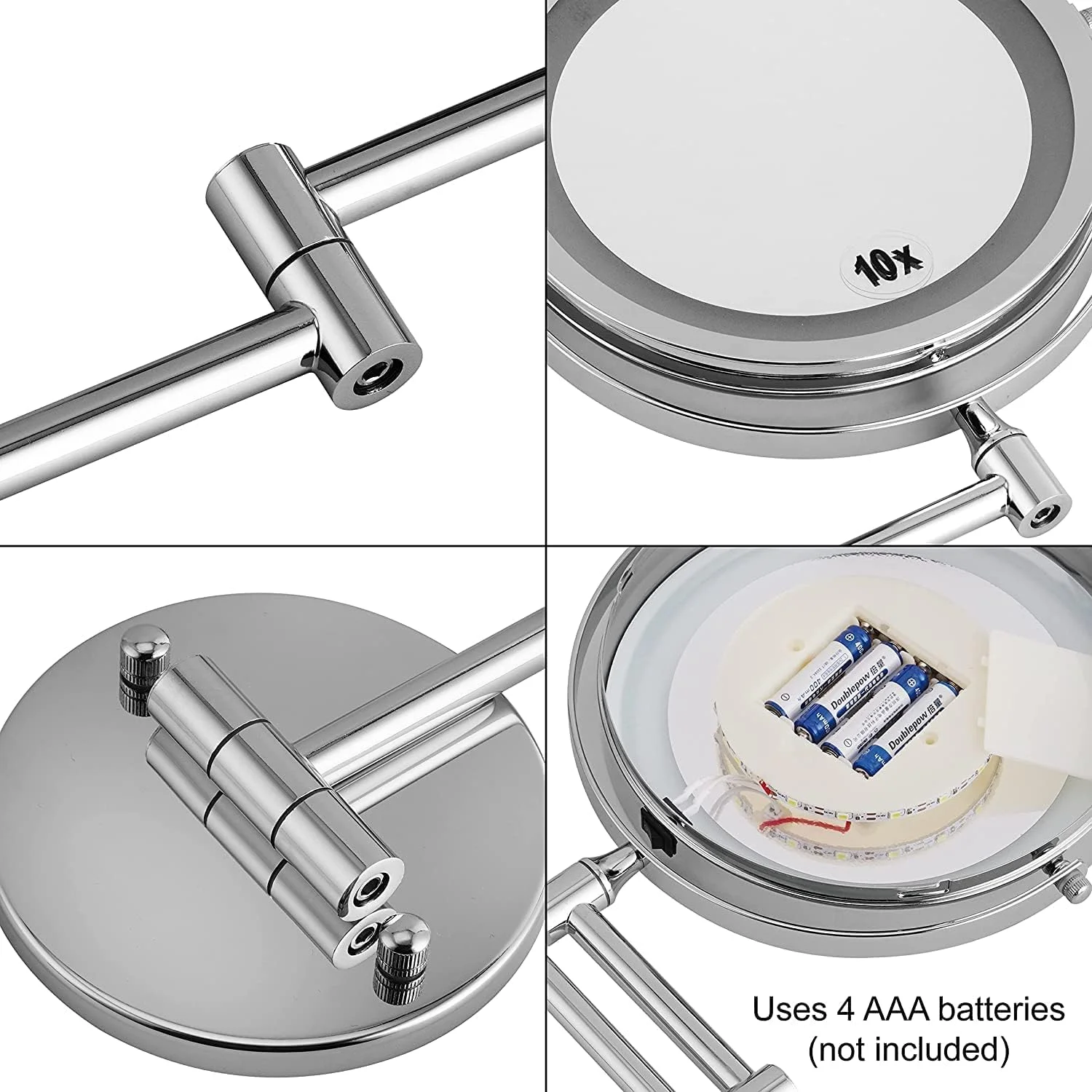 آینه آرایشی دیواری Floorsome با چراغ های LED و بزرگنمایی 1X/5X چرخش 360 درجه آینه روشویی قابل گسترش برای حمام، با باتری کار می کند (شامل نمی شود) 7 اینچ، کروم آینه آرایشی دیواری Floorsome با چراغ های LED و بزرگنمایی 1X/5X چرخش 360 درجه آینه روشویی قابل گسترش برای حمام، با باتری کار می کند (شامل نمی شود) 7 اینچ، کروم