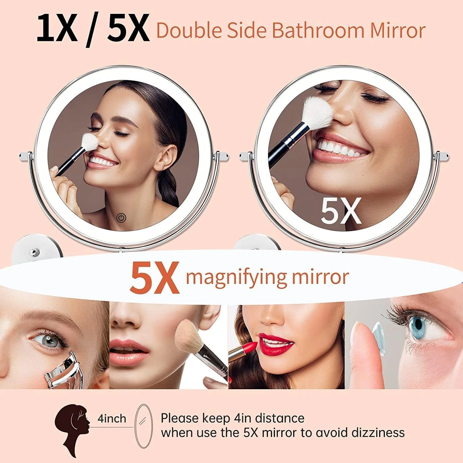 آینه آرایشی دیواری Floorsome با چراغ های LED و بزرگنمایی 1X/5X چرخش 360 درجه آینه روشویی قابل گسترش برای حمام، با باتری کار می کند (شامل نمی شود) 7 اینچ، کروم آینه آرایشی دیواری Floorsome با چراغ های LED و بزرگنمایی 1X/5X چرخش 360 درجه آینه روشویی قابل گسترش برای حمام، با باتری کار می کند (شامل نمی شود) 7 اینچ، کروم