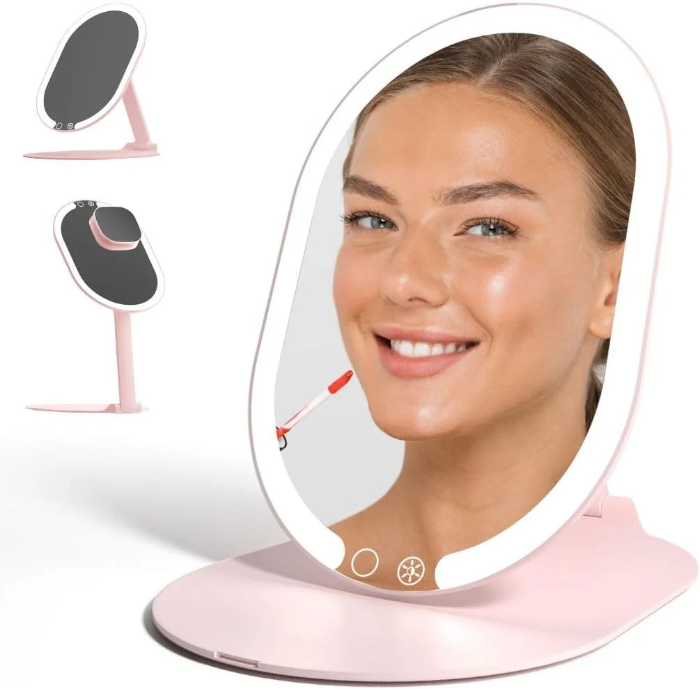 آینه آرایشی قابل حمل شارژی LED فنسی با 3 تنظیمات رنگ نور و آینه بزرگنمایی مغناطیسی 10 برابر - فوق العاده باریک، آینه مسافرتی تاشو، باتری 1500 میلی آمپر ساعت، ارتفاع (صورتی) آینه آرایشی قابل حمل شارژی LED فنسی با 3 تنظیمات رنگ نور و آینه بزرگنمایی مغناطیسی 10 برابر - فوق العاده باریک، آینه مسافرتی تاشو، باتری 1500 میلی آمپر ساعت، ارتفاع (صورتی)