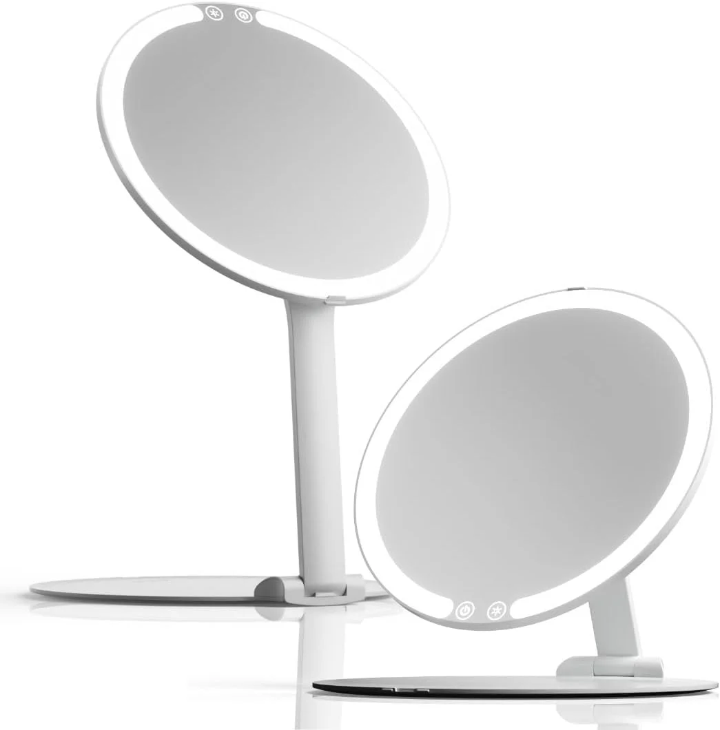 آینه آرایشی مسافرتی شارژی فنسی با نور LED، پایه تاشو 8 اینچی، آینه مسافرتی با نور 3 رنگ. آینه روشنایی قابل تنظیم و سبک وزن، لوازم ضروری سفر زیبایی، Abigail آینه آرایشی مسافرتی شارژی فنسی با نور LED، پایه تاشو 8 اینچی، آینه مسافرتی با نور 3 رنگ. آینه روشنایی قابل تنظیم و سبک وزن، لوازم ضروری سفر زیبایی، Abigail