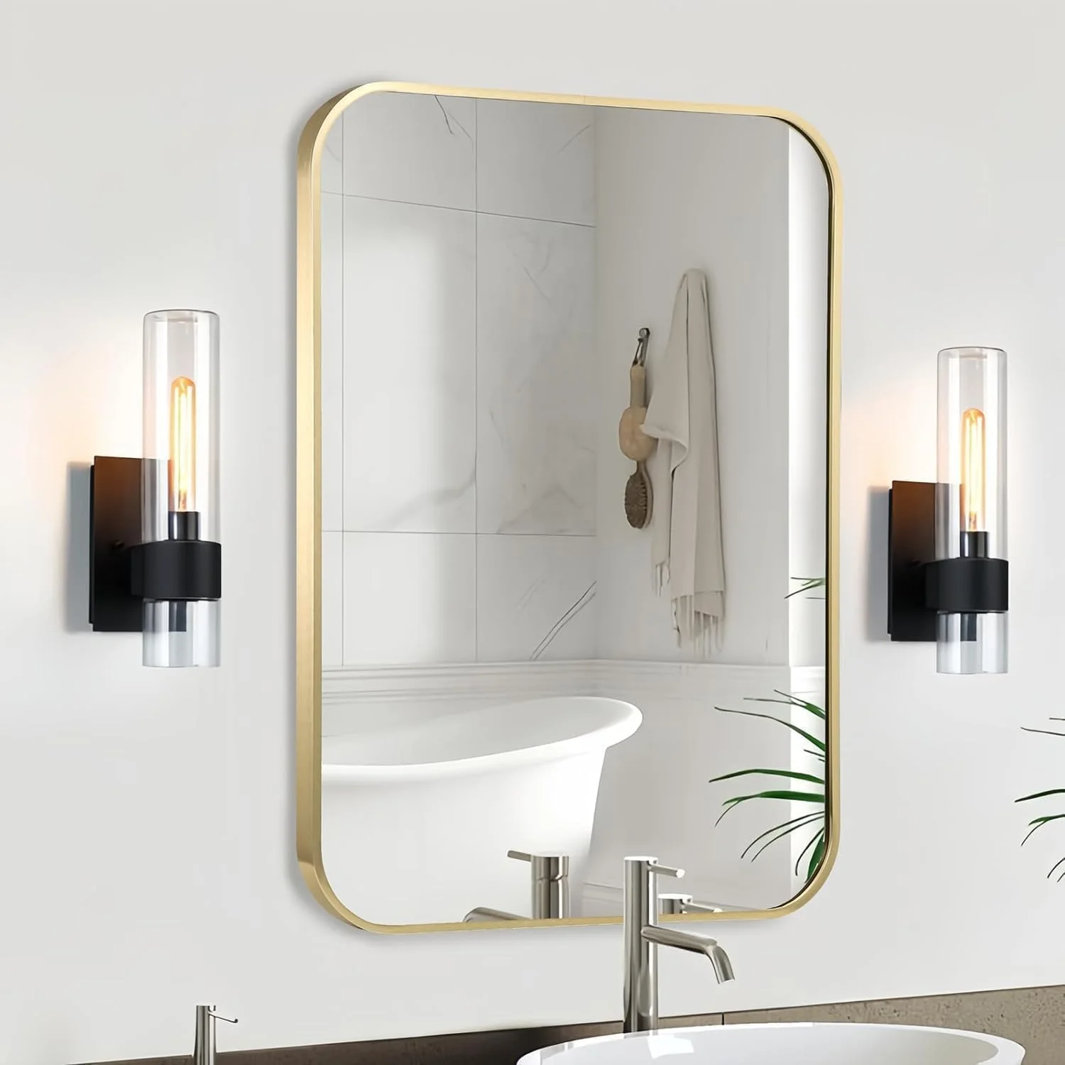 آینه مستطیلی حمام Fohome، 50x70 سانتی متر، آینه دیواری بزرگ با قاب فلزی، آینه روشویی برای حمام، اتاق نشیمن، آینه دکور دیوار، قابل نصب به صورت افقی یا عمودی (طلایی) آینه مستطیلی حمام Fohome، 50x70 سانتی متر، آینه دیواری بزرگ با قاب فلزی، آینه روشویی برای حمام، اتاق نشیمن، آینه دکور دیوار، قابل نصب به صورت افقی یا عمودی (طلایی)