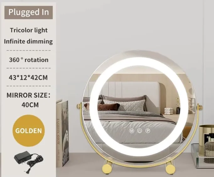 Beauty Lovers Round Vanity Mirror with Lights, 3 Colors Lighted Dimmable LED Makeup Mirror, High-Definition Touch Sensor Control, 360°Rotation (Gold, 40cm) Beauty Lovers Round Vanity Mirror with Lights, 3 Colors Lighted Dimmable LED Makeup Mirror, High-Definition Touch Sensor Control, 360°Rotation (Gold, 40cm)