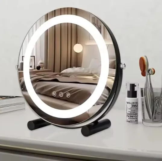 آینه آرایشی گرد با چراغ Beauty Lovers، آینه LED با نور قابل تنظیم در 3 رنگ، کنترل حسگر لمسی با کیفیت بالا، چرخش 360 درجه (مشکی، 50 سانتی متر)