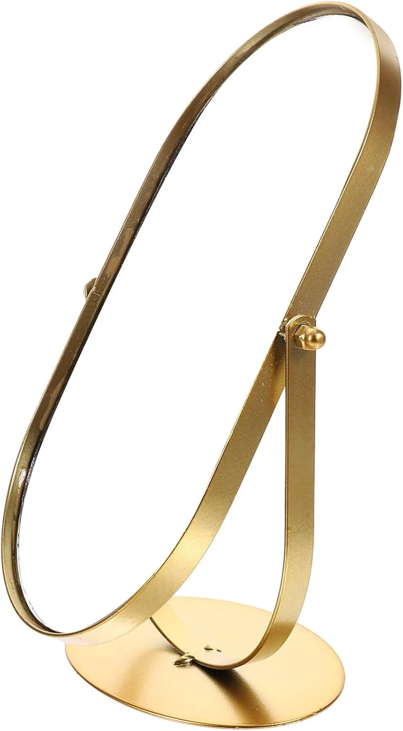 آینه آرایشی رومیزی طلایی Artibetter، آینه آرایشی فلزی قدیمی بیضی شکل برای میز آرایش