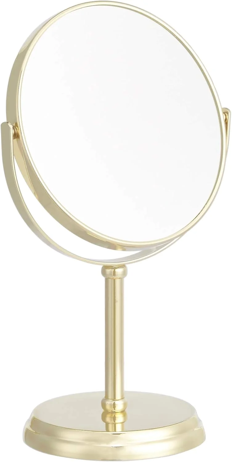 Amazon Basics Vanity Mirror - 1X/5X Magnification, Gold Amazon Basics Vanity Mirror - 1X/5X Magnification, Gold