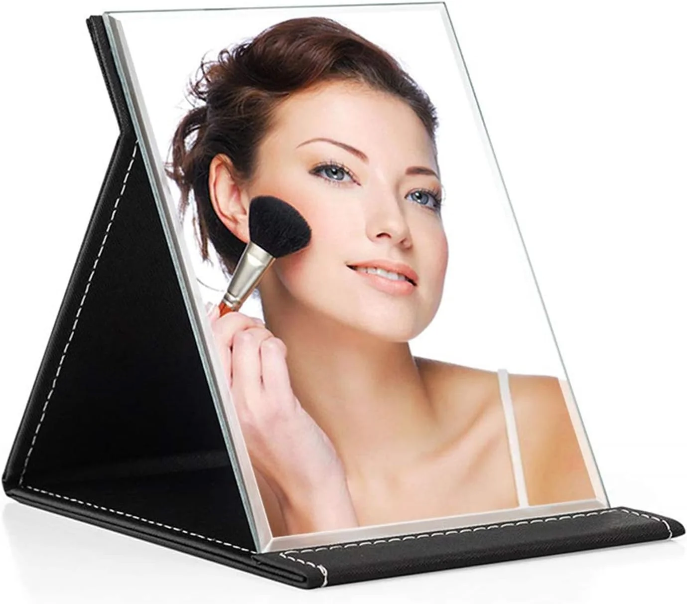 آینه آرایشی تاشو Arabest، آینه چرمی PU قابل حمل، آینه رومیزی شخصی مسافرتی، آینه مستطیلی فوق العاده نازک قابل تنظیم برای میز آرایش مسافرتی اتاق کمپینگ (کوچک (16 طول x 12 عرض))