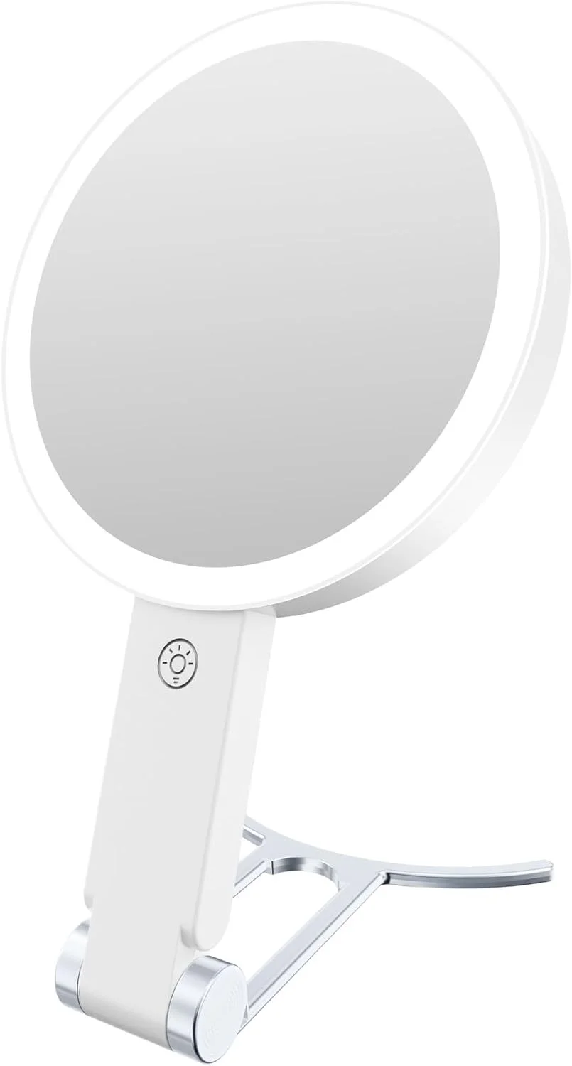 آینه آرایشی چراغ دار AccLoo، آینه دو طرفه شارژی با بزرگنمایی 1X/10X، نورپردازی 3 رنگ، کنترل لمسی و روشنایی قابل تنظیم، هدیه برای خانم ها