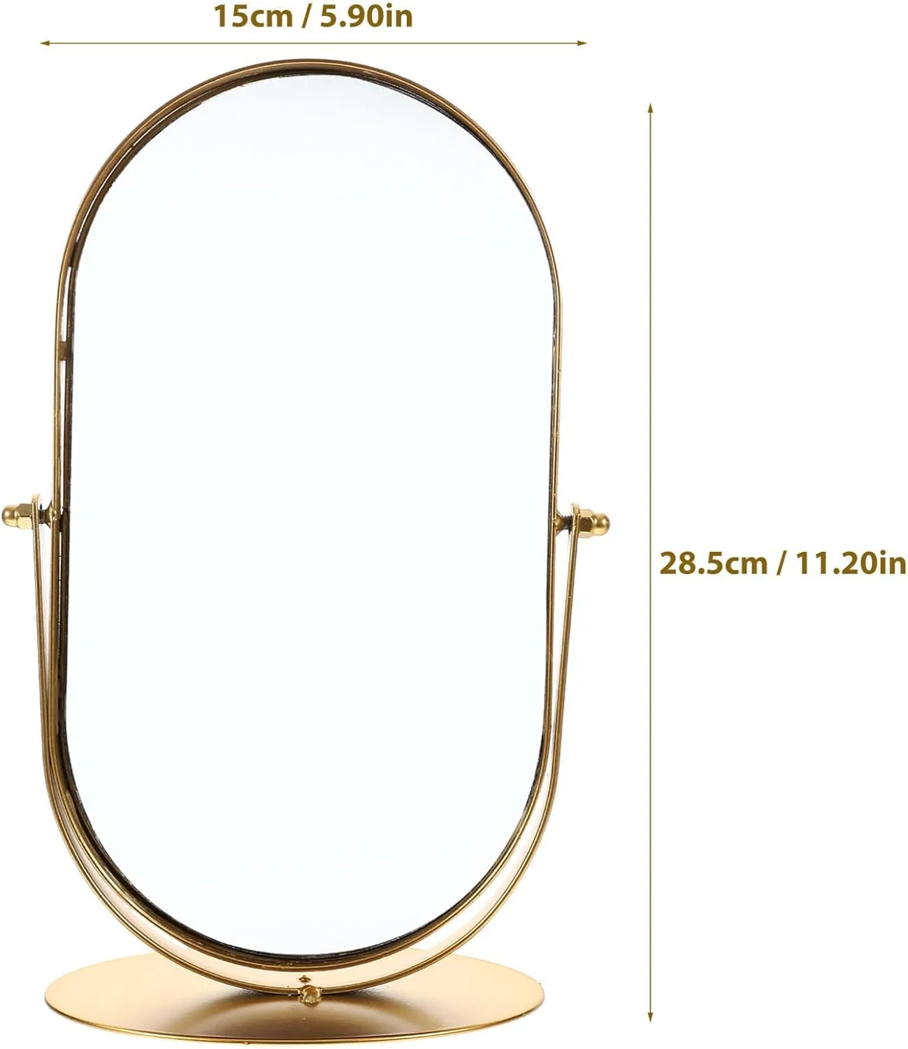 آینه آرایشی رومیزی طلایی Artibetter، آینه آرایشی فلزی قدیمی بیضی شکل برای میز آرایش