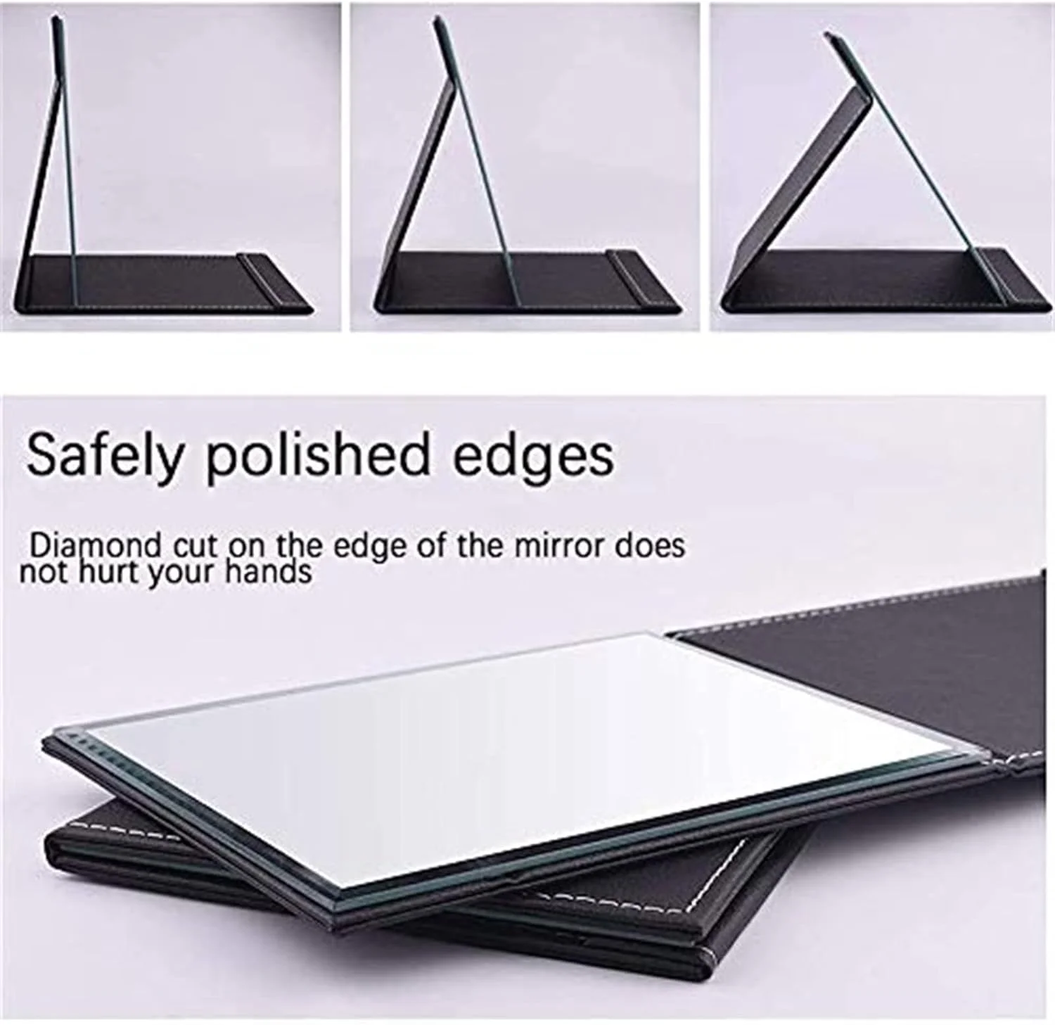 آینه آرایشی تاشو Arabest، آینه چرمی PU قابل حمل، آینه رومیزی شخصی مسافرتی، آینه مستطیلی فوق العاده نازک قابل تنظیم برای میز آرایش مسافرتی اتاق کمپینگ (کوچک (16 طول x 12 عرض))