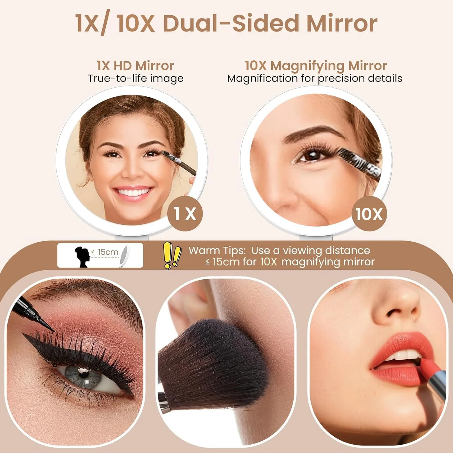 آینه آرایشی چراغ دار AccLoo، آینه دو طرفه شارژی با بزرگنمایی 1X/10X، نورپردازی 3 رنگ، کنترل لمسی و روشنایی قابل تنظیم، هدیه برای خانم ها آینه آرایشی چراغ دار AccLoo، آینه دو طرفه شارژی با بزرگنمایی 1X/10X، نورپردازی 3 رنگ، کنترل لمسی و روشنایی قابل تنظیم، هدیه برای خانم ها