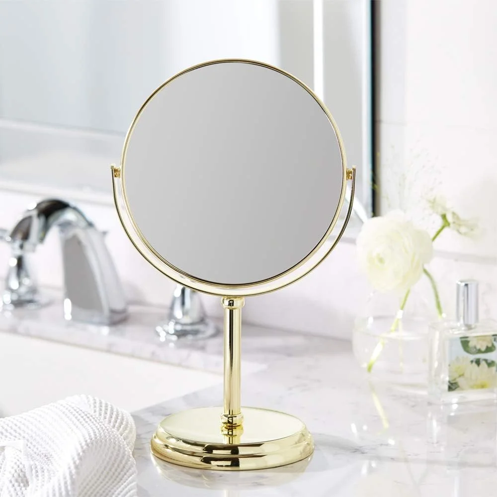 Amazon Basics Vanity Mirror - 1X/5X Magnification, Gold Amazon Basics Vanity Mirror - 1X/5X Magnification, Gold