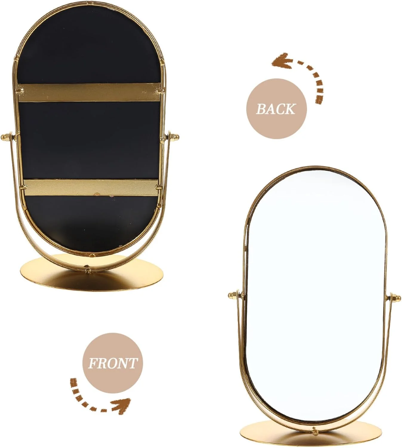آینه آرایشی رومیزی طلایی Artibetter، آینه آرایشی فلزی قدیمی بیضی شکل برای میز آرایش