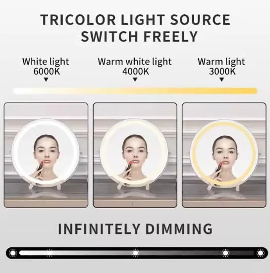 آینه آرایشی گرد با چراغ Beauty Lovers، آینه LED با نور قابل تنظیم در 3 رنگ، کنترل حسگر لمسی با کیفیت بالا، چرخش 360 درجه (مشکی، 50 سانتی متر)