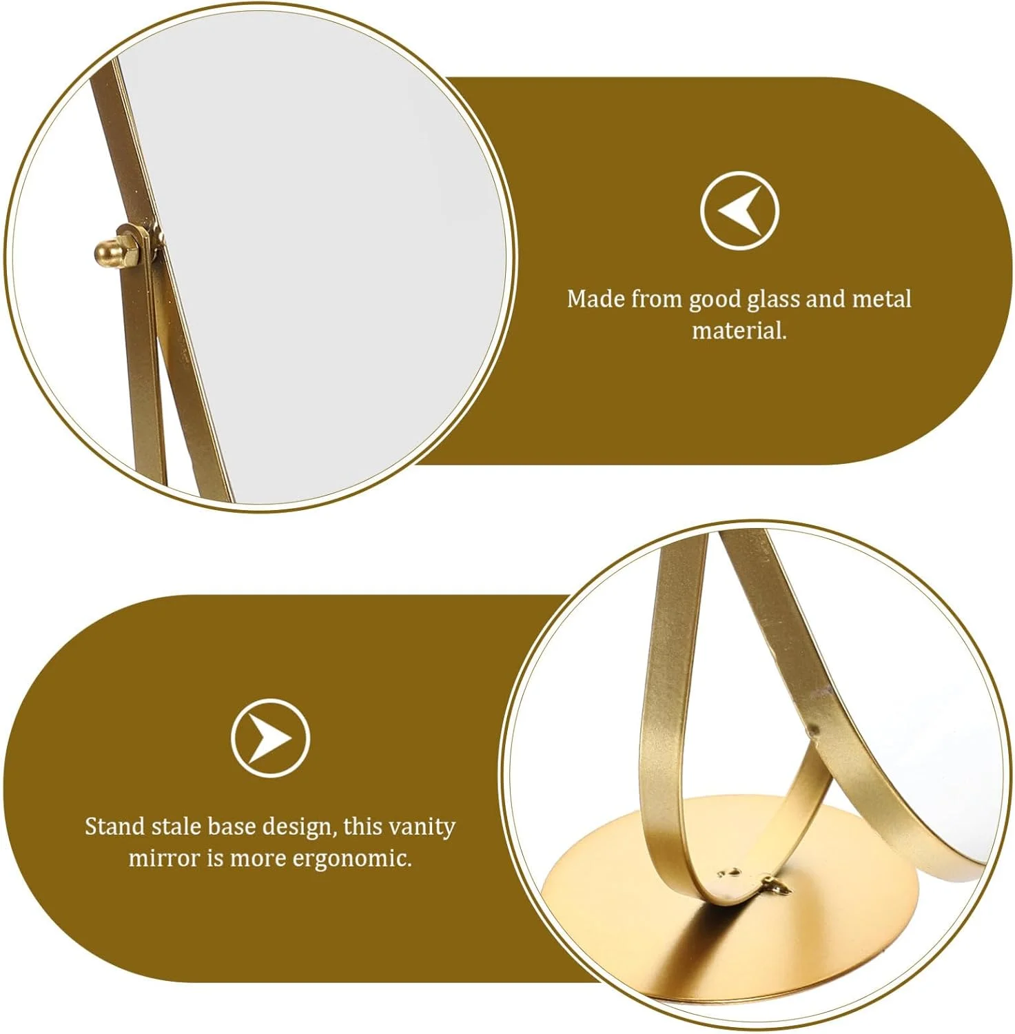 آینه آرایشی رومیزی طلایی Artibetter، آینه آرایشی فلزی قدیمی بیضی شکل برای میز آرایش