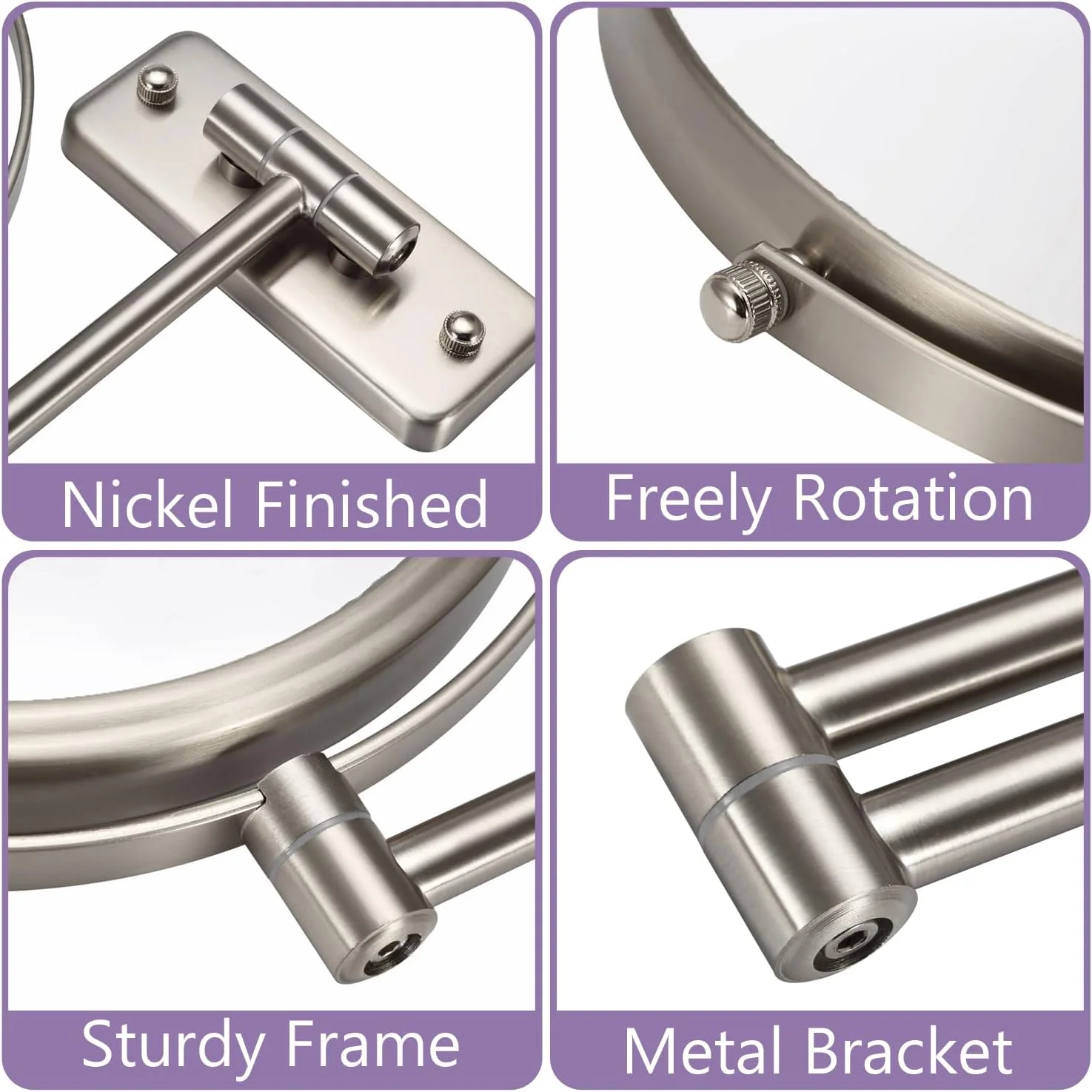 آینه آرایشی دیواری ALHAKIN با بزرگنمایی 5 برابر، آینه دو طرفه 8 اینچی برای حمام، روکش نیکل