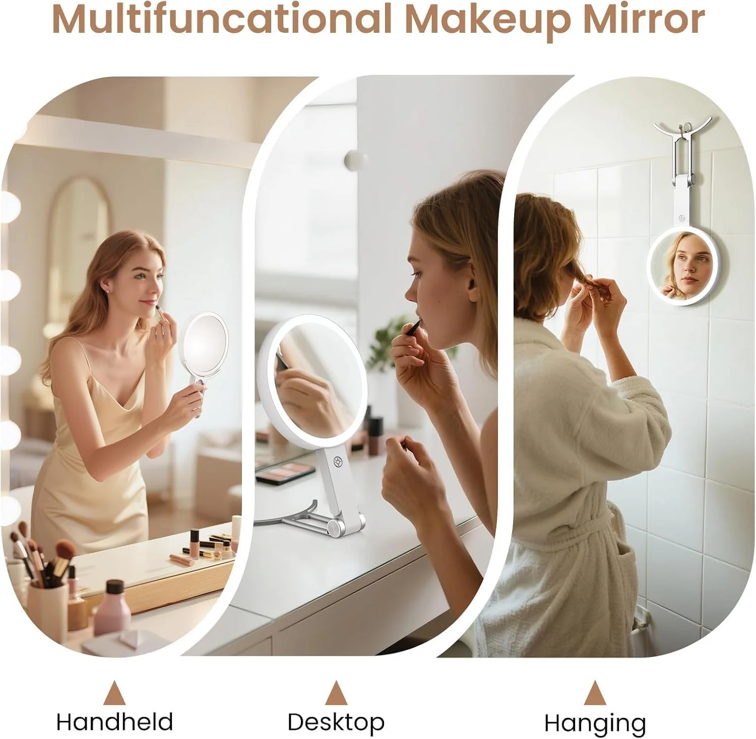 آینه آرایشی چراغ دار AccLoo، آینه دو طرفه شارژی با بزرگنمایی 1X/10X، نورپردازی 3 رنگ، کنترل لمسی و روشنایی قابل تنظیم، هدیه برای خانم ها آینه آرایشی چراغ دار AccLoo، آینه دو طرفه شارژی با بزرگنمایی 1X/10X، نورپردازی 3 رنگ، کنترل لمسی و روشنایی قابل تنظیم، هدیه برای خانم ها