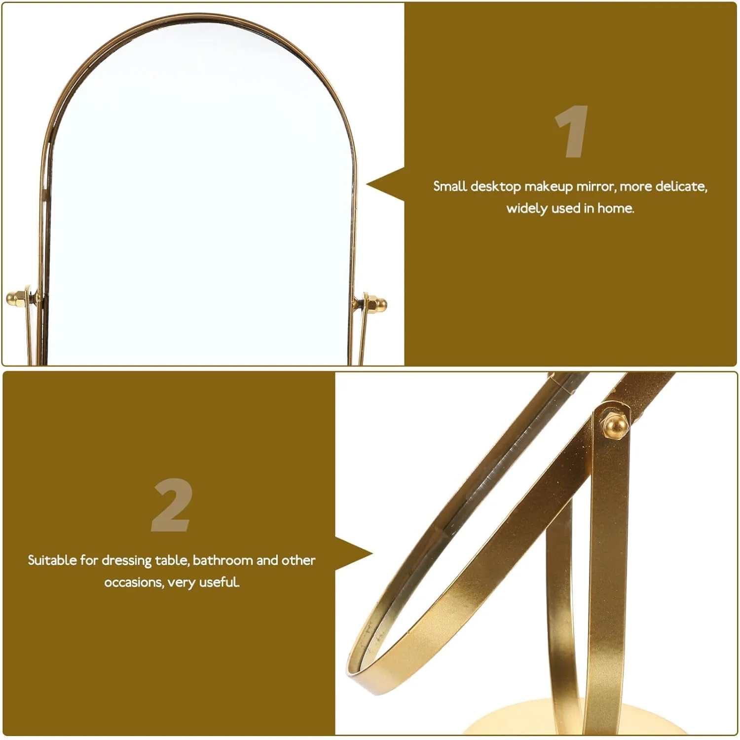 آینه آرایشی رومیزی طلایی Artibetter، آینه آرایشی فلزی قدیمی بیضی شکل برای میز آرایش