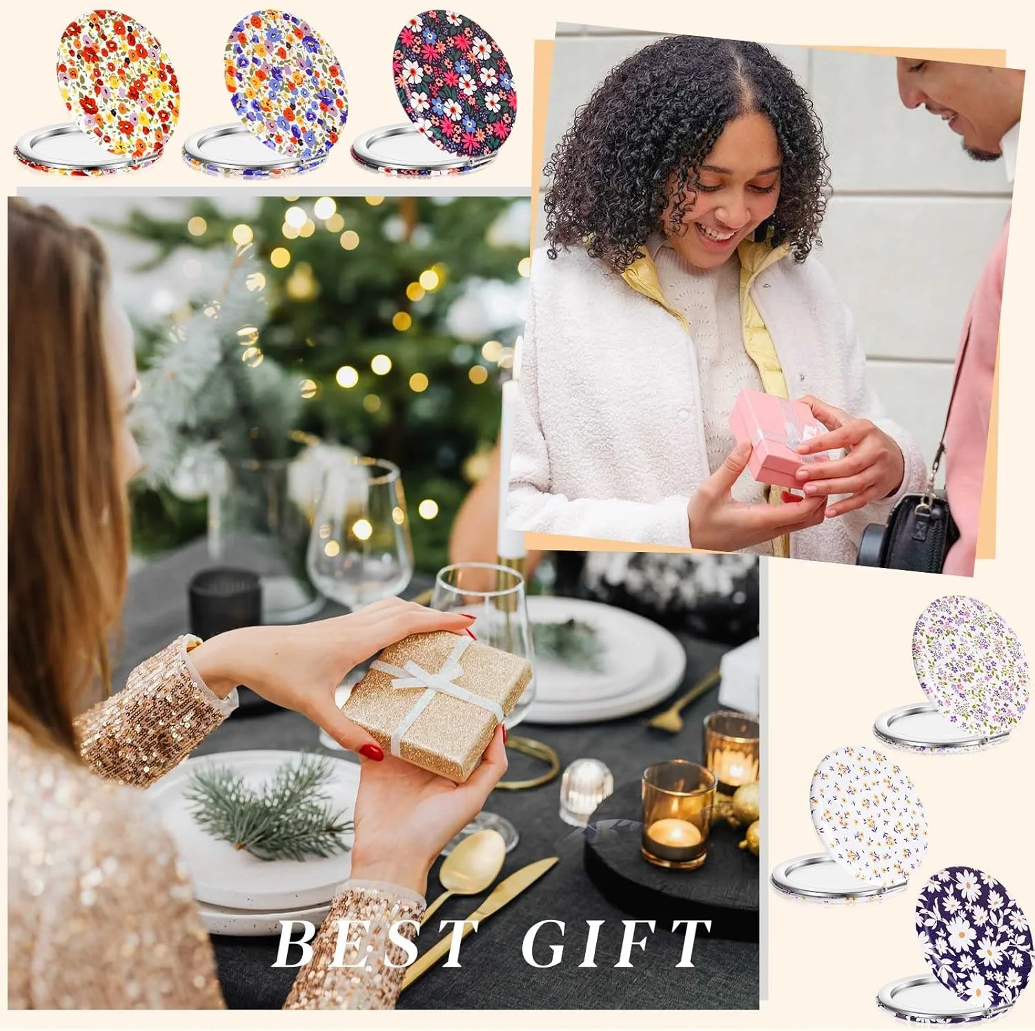 آینه جیبی زنانه Vicenpal، 6 عدد، آینه کوچک و جمع و جور برای کیف دستی، آینه آرایشی مسافرتی ذره‌بینی، آینه تاشو قابل حمل، هدیه آینه کوچک برای دانش‌آموزان، معلمان و دوستان (گل بابونه)