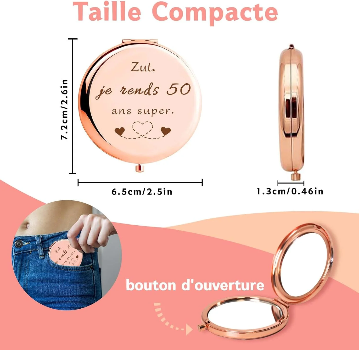 آینه جیبی شیک VivaJoy هدیه تولد 50 سالگی برای زنان - هدیه ای ایده آل برای مادربزرگ، مادر، بهترین دوست، دختر، خواهر