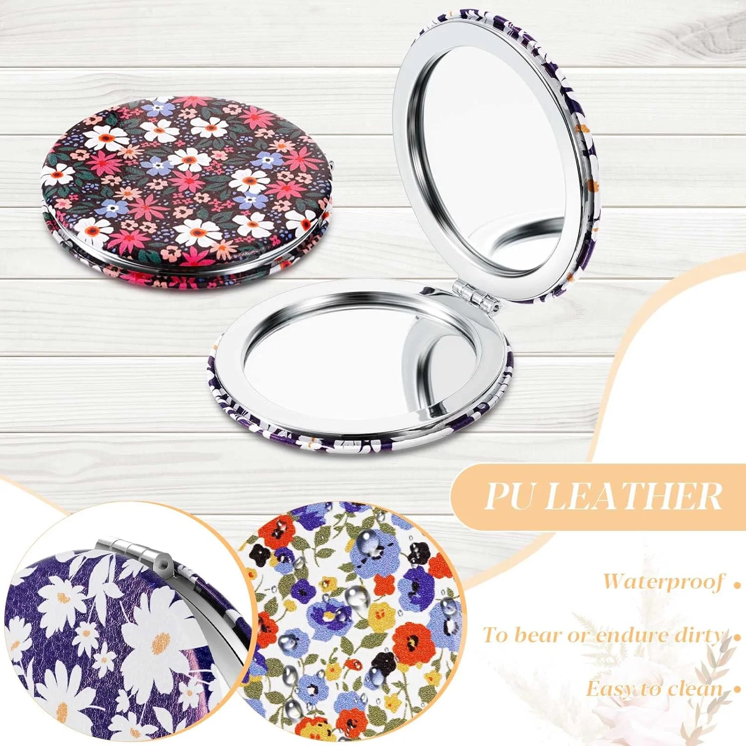 آینه جیبی زنانه Vicenpal، 6 عدد، آینه کوچک و جمع و جور برای کیف دستی، آینه آرایشی مسافرتی ذره‌بینی، آینه تاشو قابل حمل، هدیه آینه کوچک برای دانش‌آموزان، معلمان و دوستان (گل بابونه)