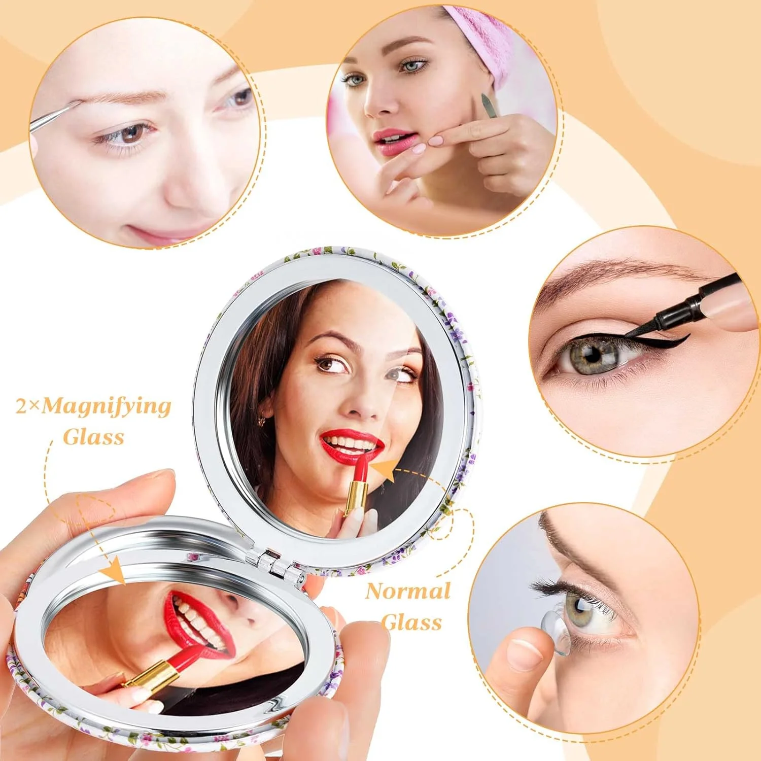 آینه جیبی زنانه Vicenpal، 6 عدد، آینه کوچک و جمع و جور برای کیف دستی، آینه آرایشی مسافرتی ذره‌بینی، آینه تاشو قابل حمل، هدیه آینه کوچک برای دانش‌آموزان، معلمان و دوستان (گل بابونه)