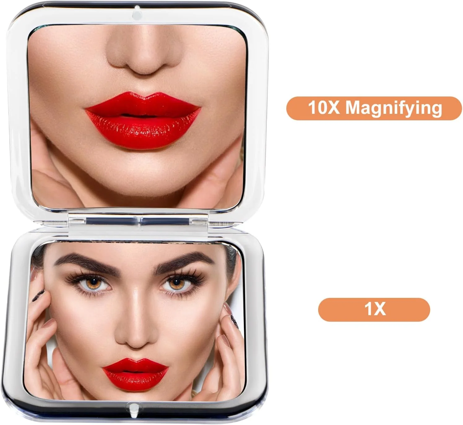 آینه آرایشی جیبی تاشو و قابل حمل SANTOO با بزرگنمایی 10 برابر، آینه دو طرفه کوچک - مربع 8.4x8.4 سانتی متر (مشکی)