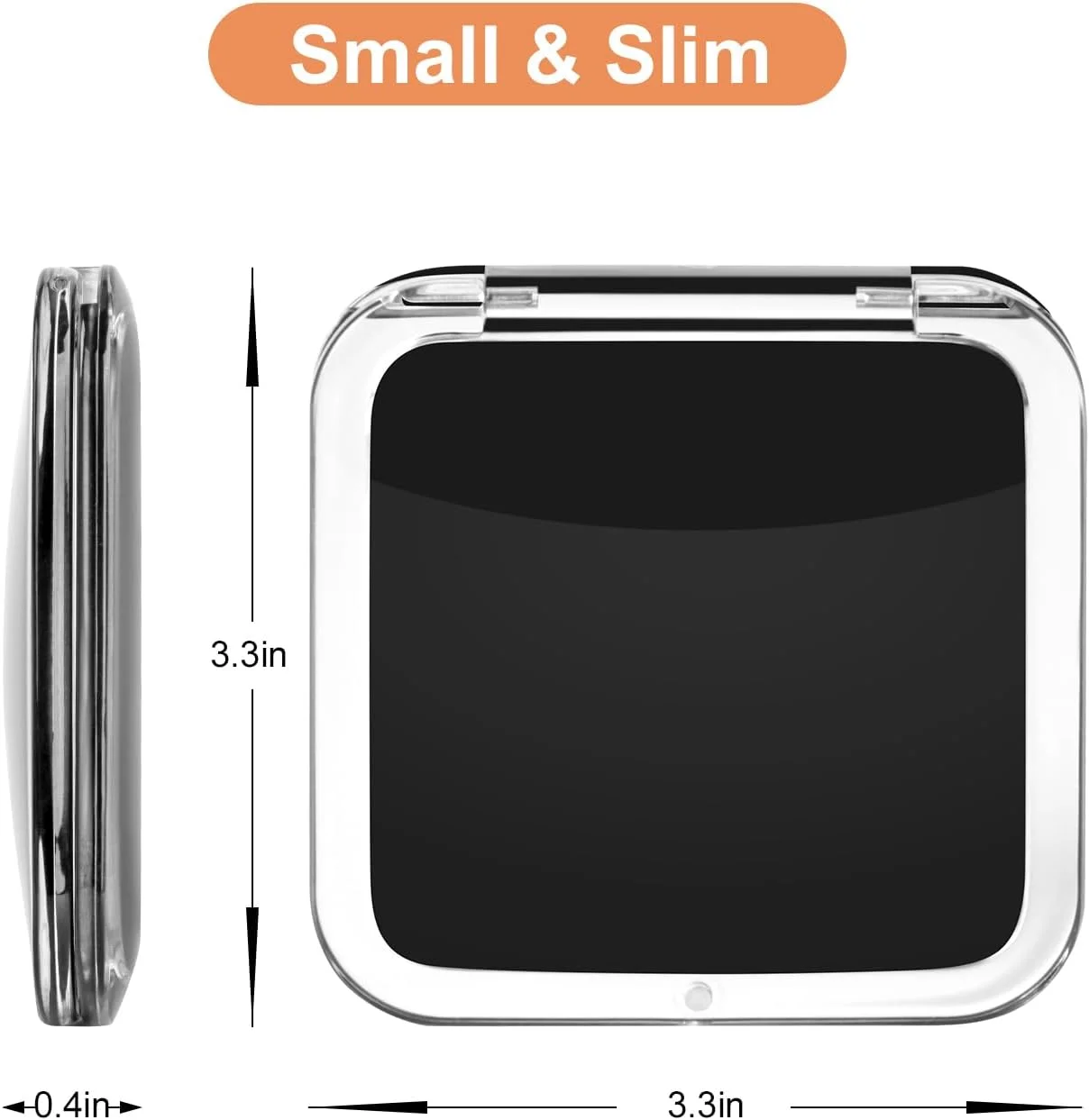 آینه آرایشی جیبی تاشو و قابل حمل SANTOO با بزرگنمایی 10 برابر، آینه دو طرفه کوچک - مربع 8.4x8.4 سانتی متر (مشکی)