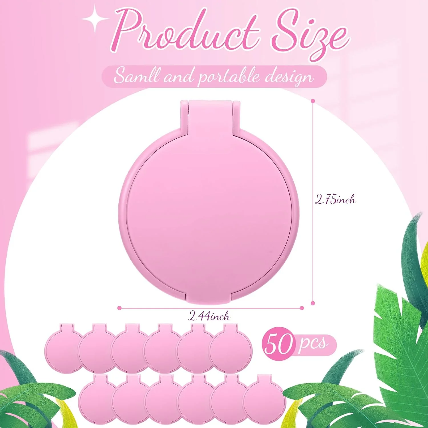 آینه جیبی تاشو سایسوری، 24 عددی، کوچک، گرد، قابل حمل برای آرایش، مناسب سفر، 7.1x6.1 سانتی متر (صورتی)