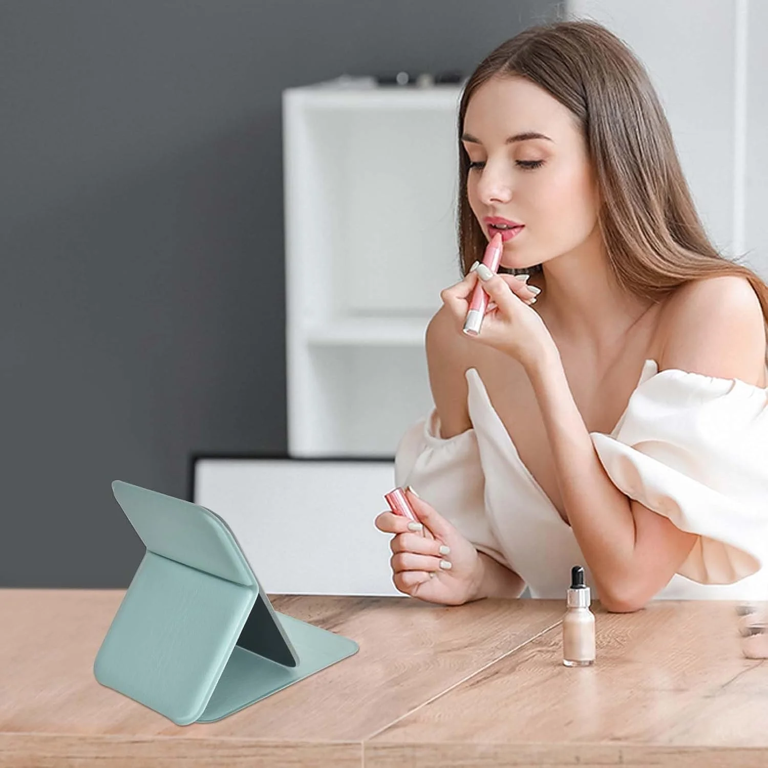 آینه مسافرتی، آینه تاشو با روکش کورتیکال، آینه جیبی، آینه آرایشی کودکان، کوچک، آینه فوق العاده HD قابل حمل، آینه فوق العاده نازک و بادوام، برای استفاده در خانه و مسافرت (سبز)