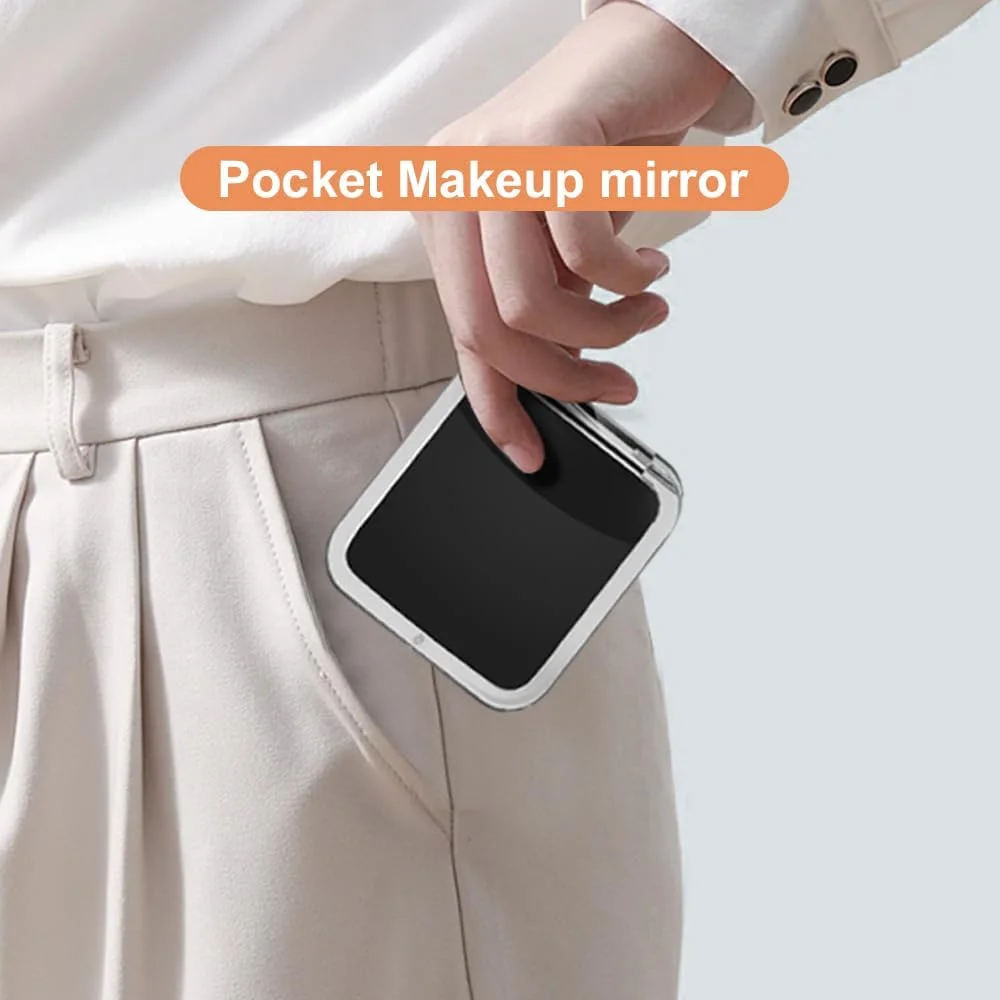 آینه آرایشی جیبی تاشو و قابل حمل SANTOO با بزرگنمایی 10 برابر، آینه دو طرفه کوچک - مربع 8.4x8.4 سانتی متر (مشکی)