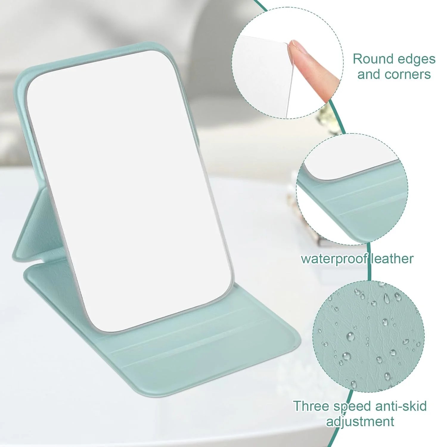 آینه مسافرتی، آینه تاشو با روکش کورتیکال، آینه جیبی، آینه آرایشی کودکان، کوچک، آینه فوق العاده HD قابل حمل، آینه فوق العاده نازک و بادوام، برای استفاده در خانه و مسافرت (سبز)