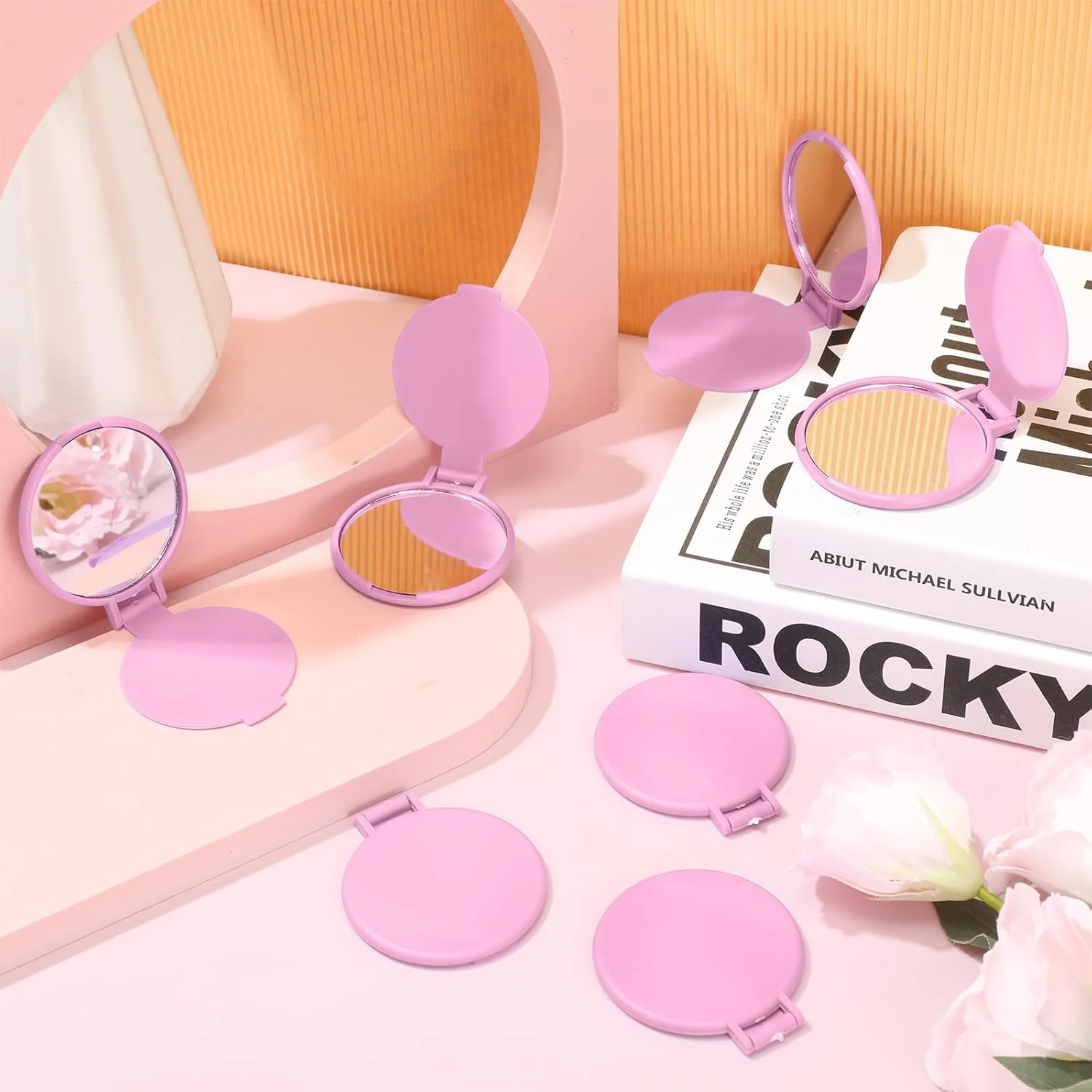 آینه جیبی تاشو سایسوری، 24 عددی، کوچک، گرد، قابل حمل برای آرایش، مناسب سفر، 7.1x6.1 سانتی متر (صورتی)