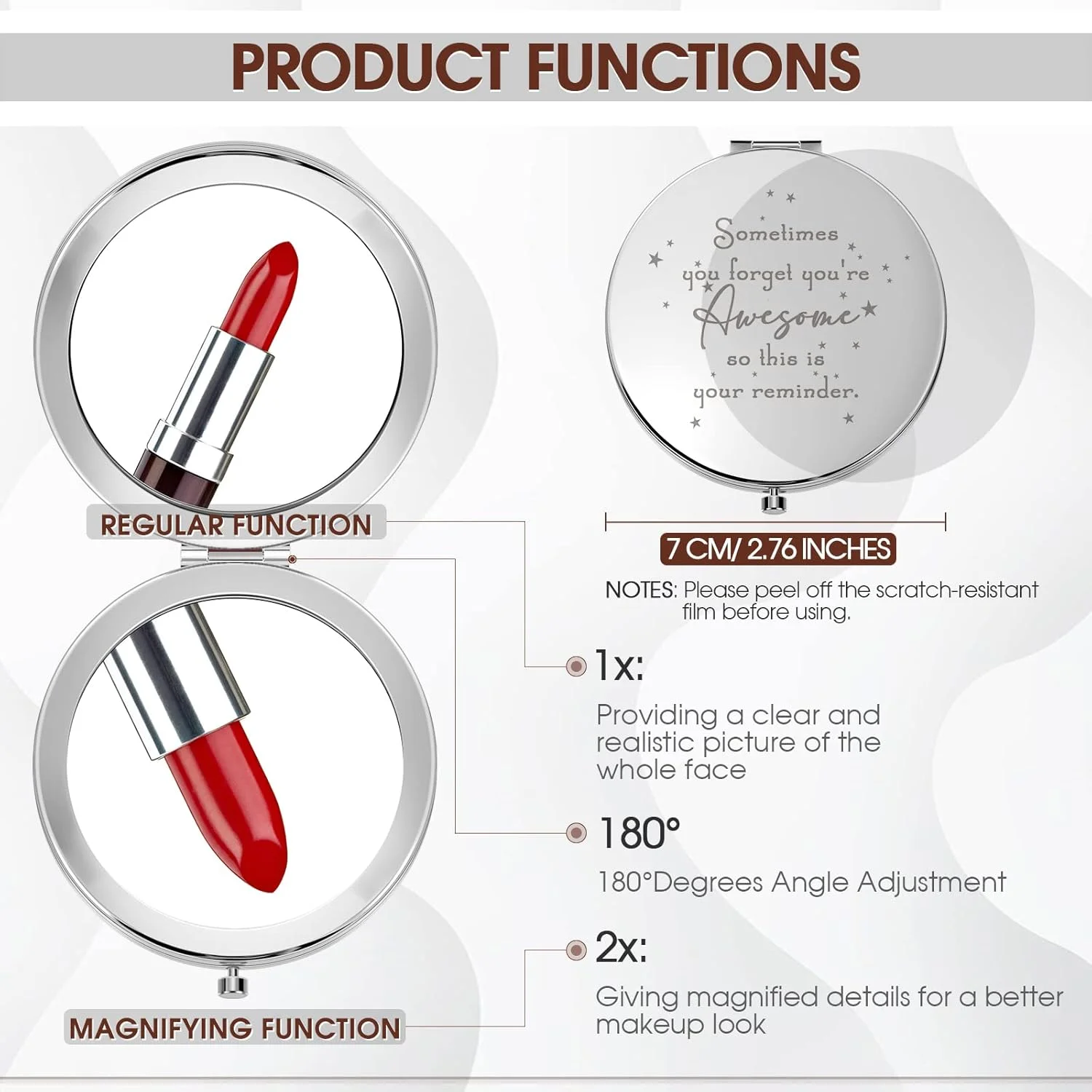 آینه جیبی الهام بخش Roowest، 20 عدد - هدیه ای برای یادآوری اینکه چقدر فوق العاده هستید، مناسب برای قدردانی از زنان، کارمندان، همکاران، پرسنل، هدیه تولد - آینه ذره بینی (سبز)