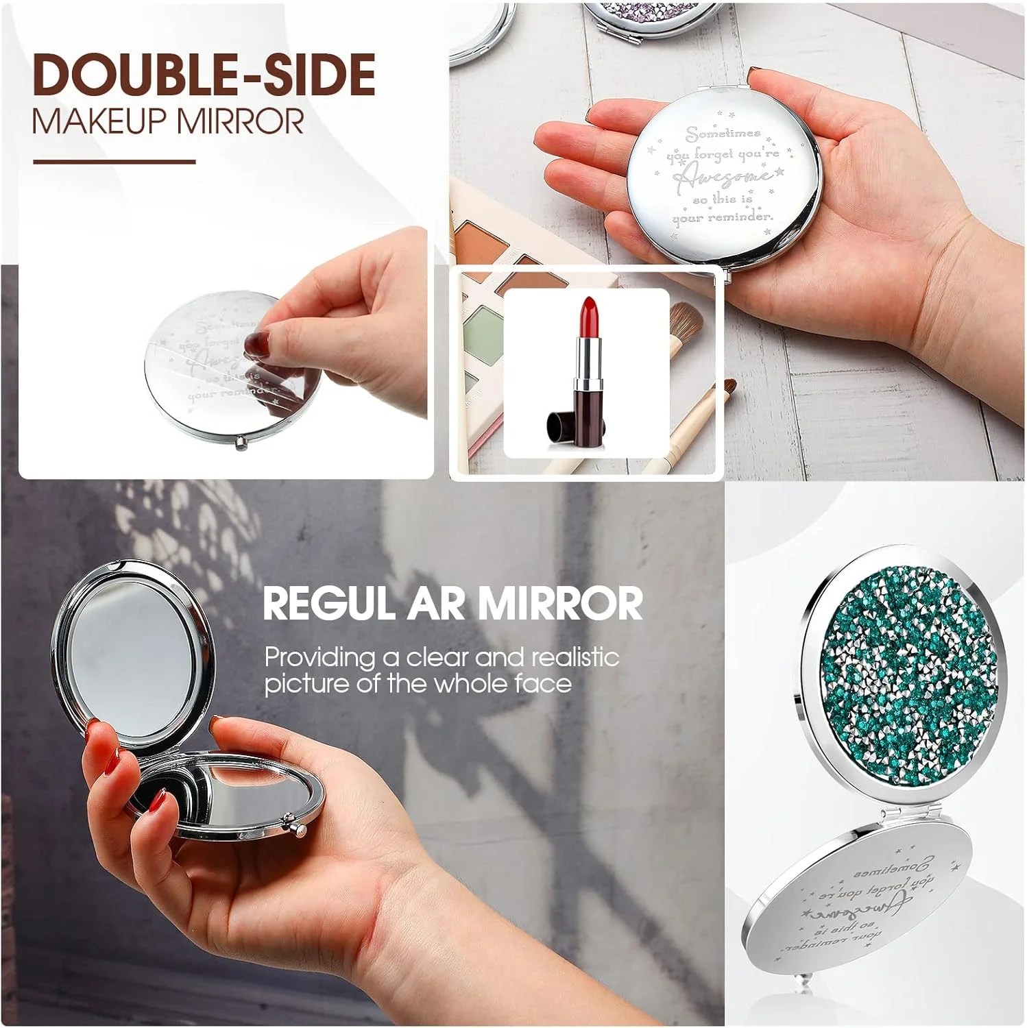 آینه جیبی الهام بخش Roowest، 20 عدد - هدیه ای برای یادآوری اینکه چقدر فوق العاده هستید، مناسب برای قدردانی از زنان، کارمندان، همکاران، پرسنل، هدیه تولد - آینه ذره بینی (سبز)
