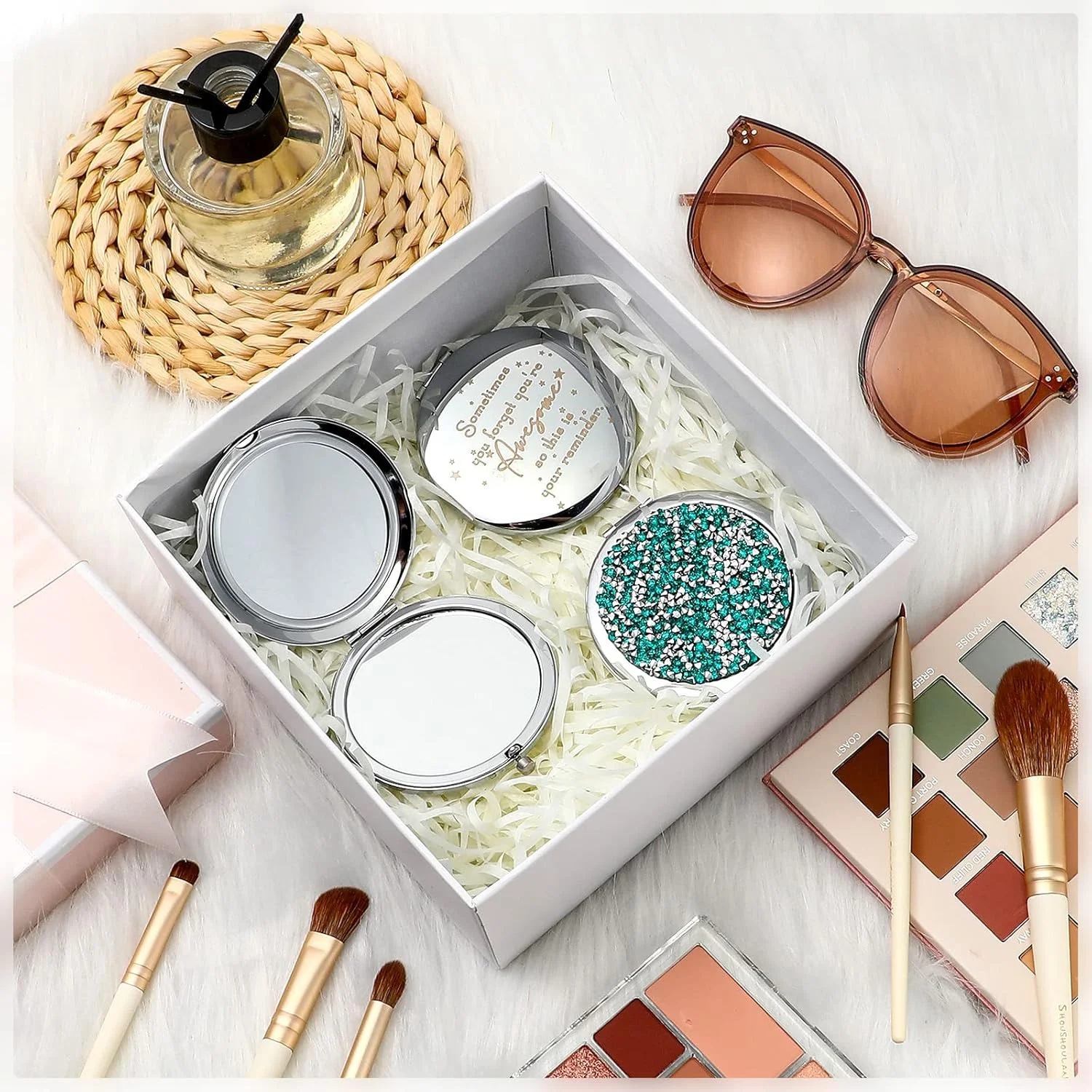 آینه جیبی الهام بخش Roowest، 20 عدد - هدیه ای برای یادآوری اینکه چقدر فوق العاده هستید، مناسب برای قدردانی از زنان، کارمندان، همکاران، پرسنل، هدیه تولد - آینه ذره بینی (سبز)