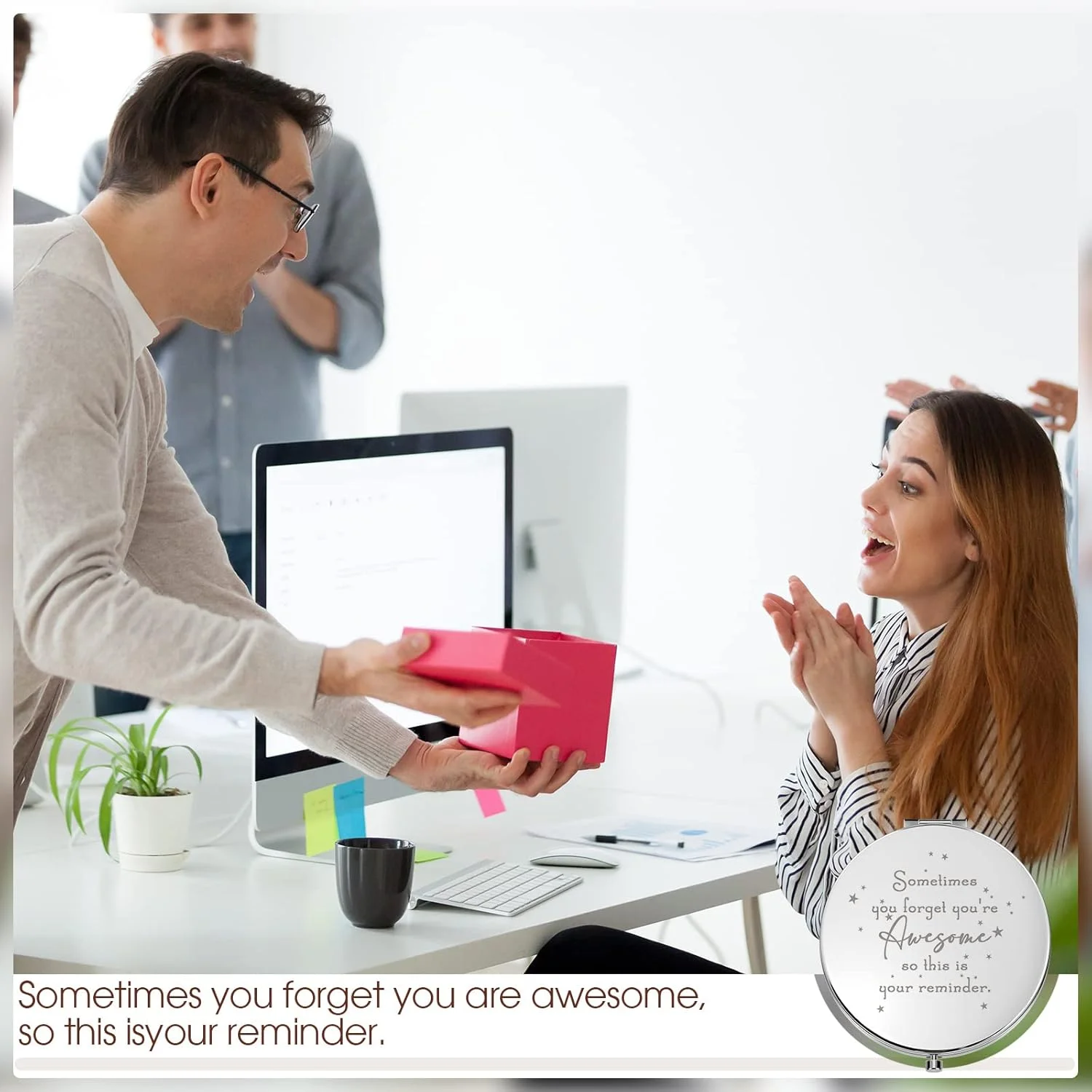 آینه جیبی الهام بخش Roowest، 20 عدد - هدیه ای برای یادآوری اینکه چقدر فوق العاده هستید، مناسب برای قدردانی از زنان، کارمندان، همکاران، پرسنل، هدیه تولد - آینه ذره بینی (سبز)