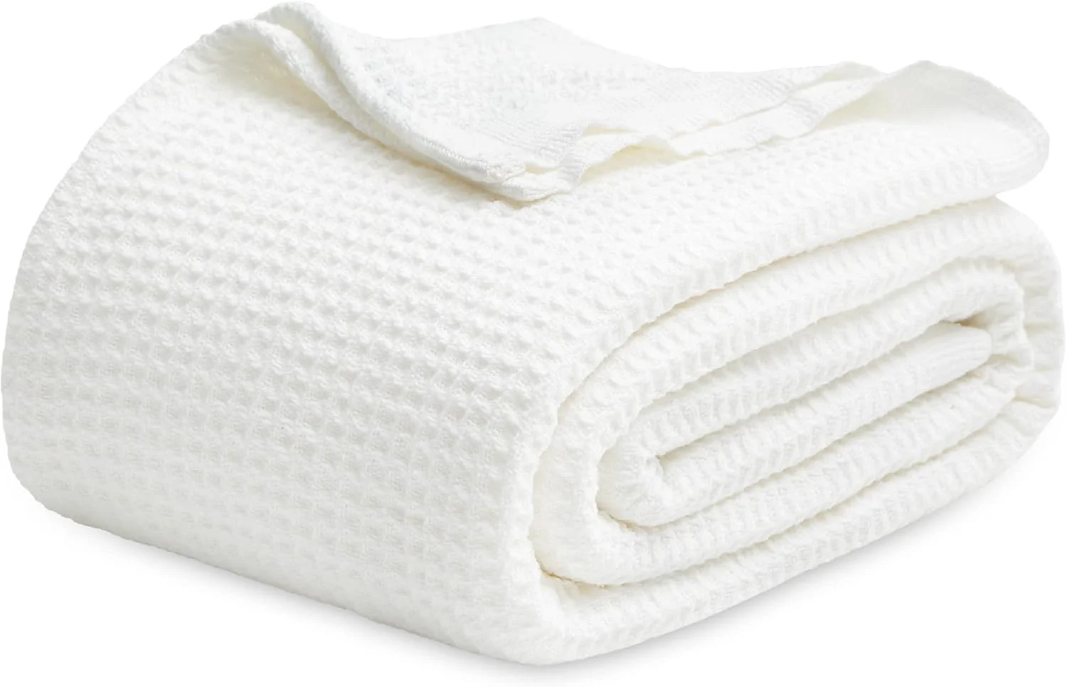 Bedsure 100% Cotton Blankets King Size for Bed - Waffle Weave Blankets for Summer, Lightweight and Breathable Soft Woven Blankets for Spring, White, 104x90 inches