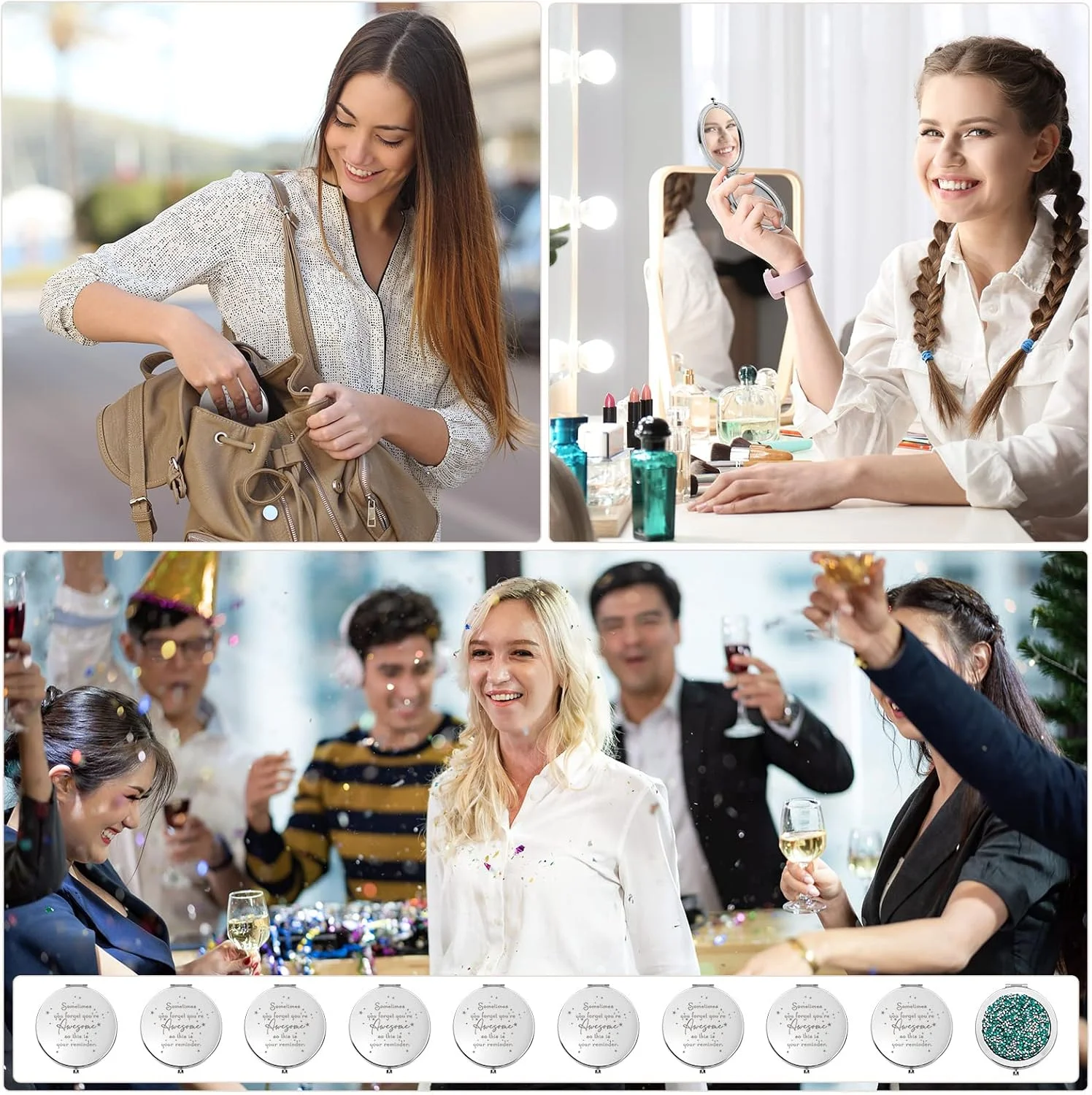 آینه جیبی الهام بخش Roowest، 20 عدد - هدیه ای برای یادآوری اینکه چقدر فوق العاده هستید، مناسب برای قدردانی از زنان، کارمندان، همکاران، پرسنل، هدیه تولد - آینه ذره بینی (سبز)