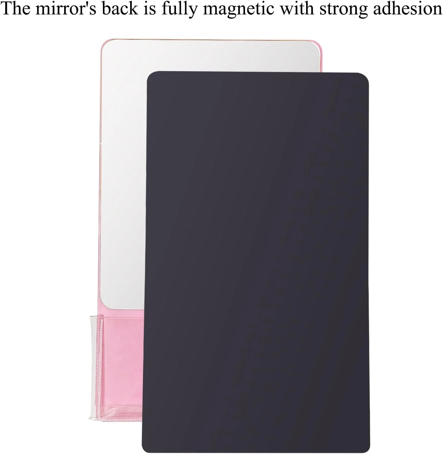 آینه مغناطیسی قوی Neehows، 24x14 سانتی متر، بازتاب فوق العاده شفاف، آینه شیشه ای واقعی کوچک با پشت کاملا مغناطیسی و جیب ذخیره سازی برای کمد مدرسه، یخچال، کابینت اداری - صورتی