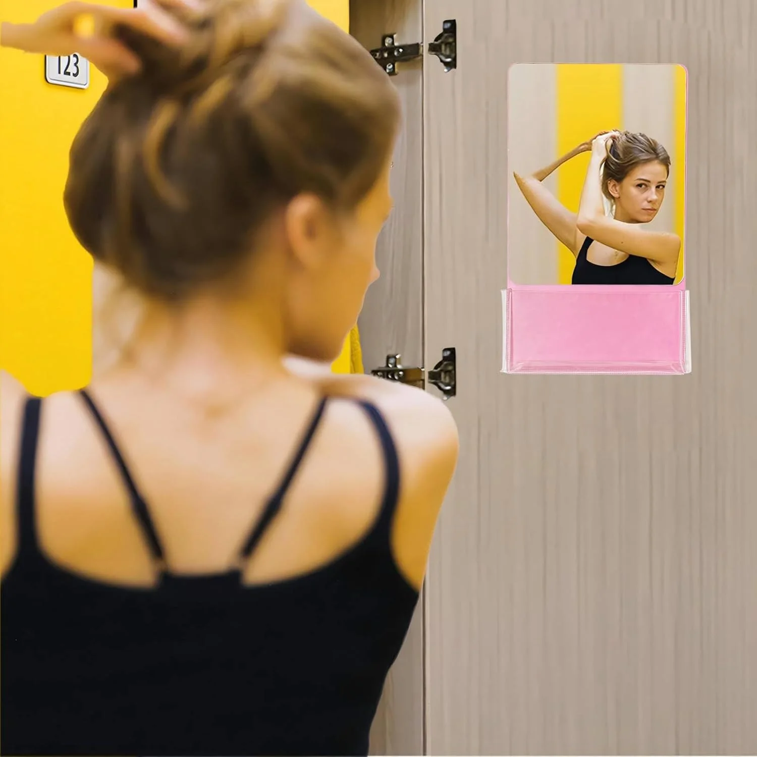 آینه مغناطیسی قوی Neehows، 24x14 سانتی متر، بازتاب فوق العاده شفاف، آینه شیشه ای واقعی کوچک با پشت کاملا مغناطیسی و جیب ذخیره سازی برای کمد مدرسه، یخچال، کابینت اداری - صورتی