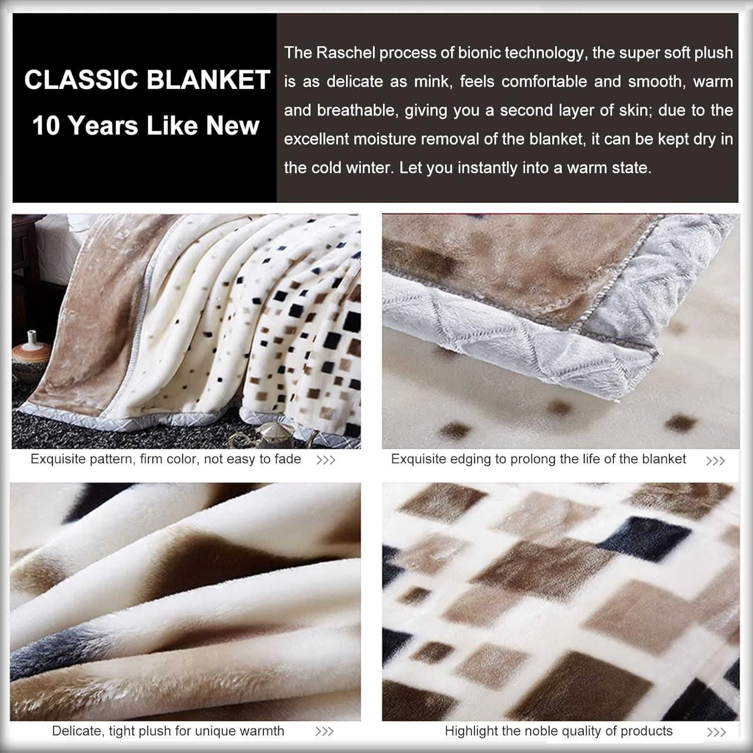 پتوی ضخیم دو لایه برگشت پذیر AIBOTY طرح هندسی مخملی، پتوی پشمی چاپی نرم و ابریشمی، پتوی رختخواب رَشِل خز مصنوعی مناسب پاییز و زمستان، مربعی، 150x200 سانتی متر/2 کیلوگرم