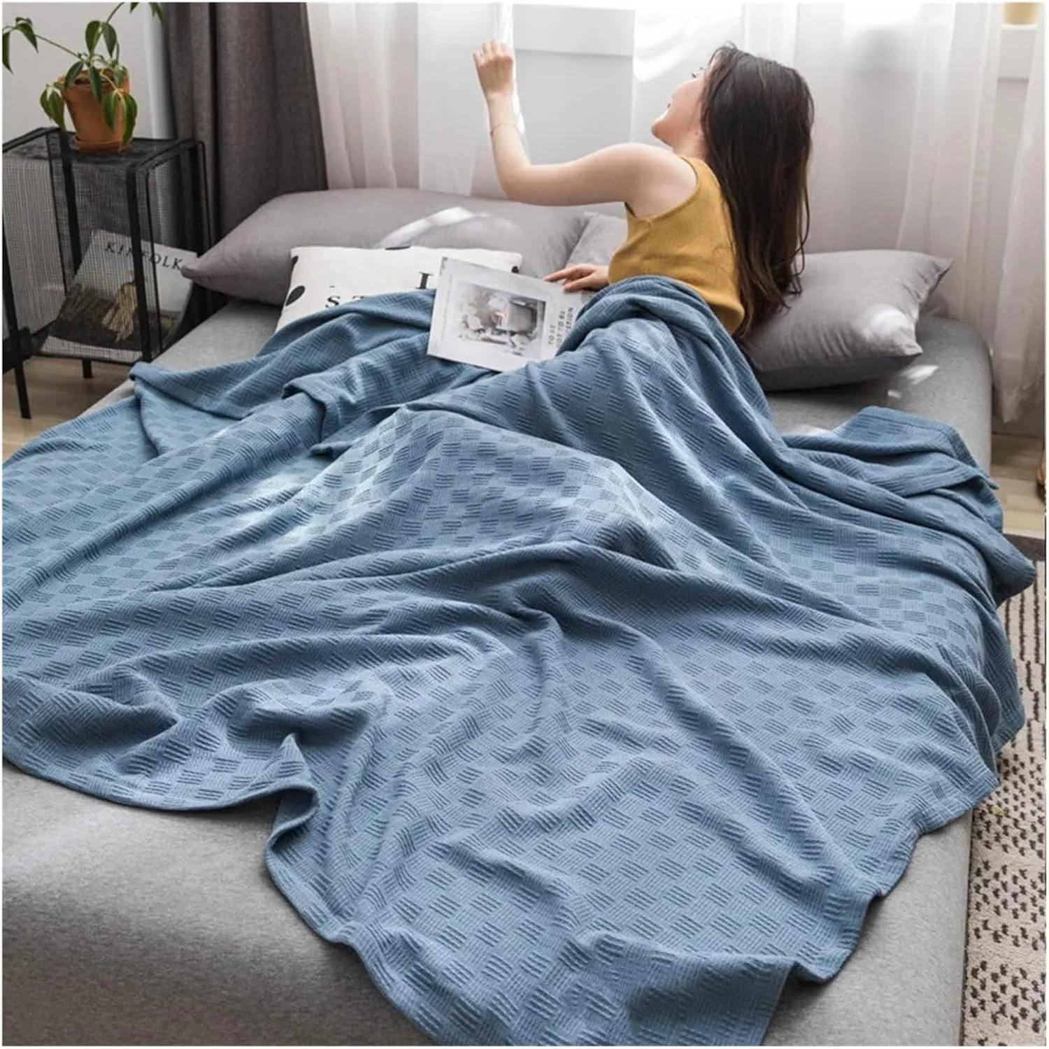 لحاف حوله ای نخی پیشرفته یک نفره دو نفره تابستانی نازک، پتو حوله ای، مناسب تمام فصول (C 180x200cm)