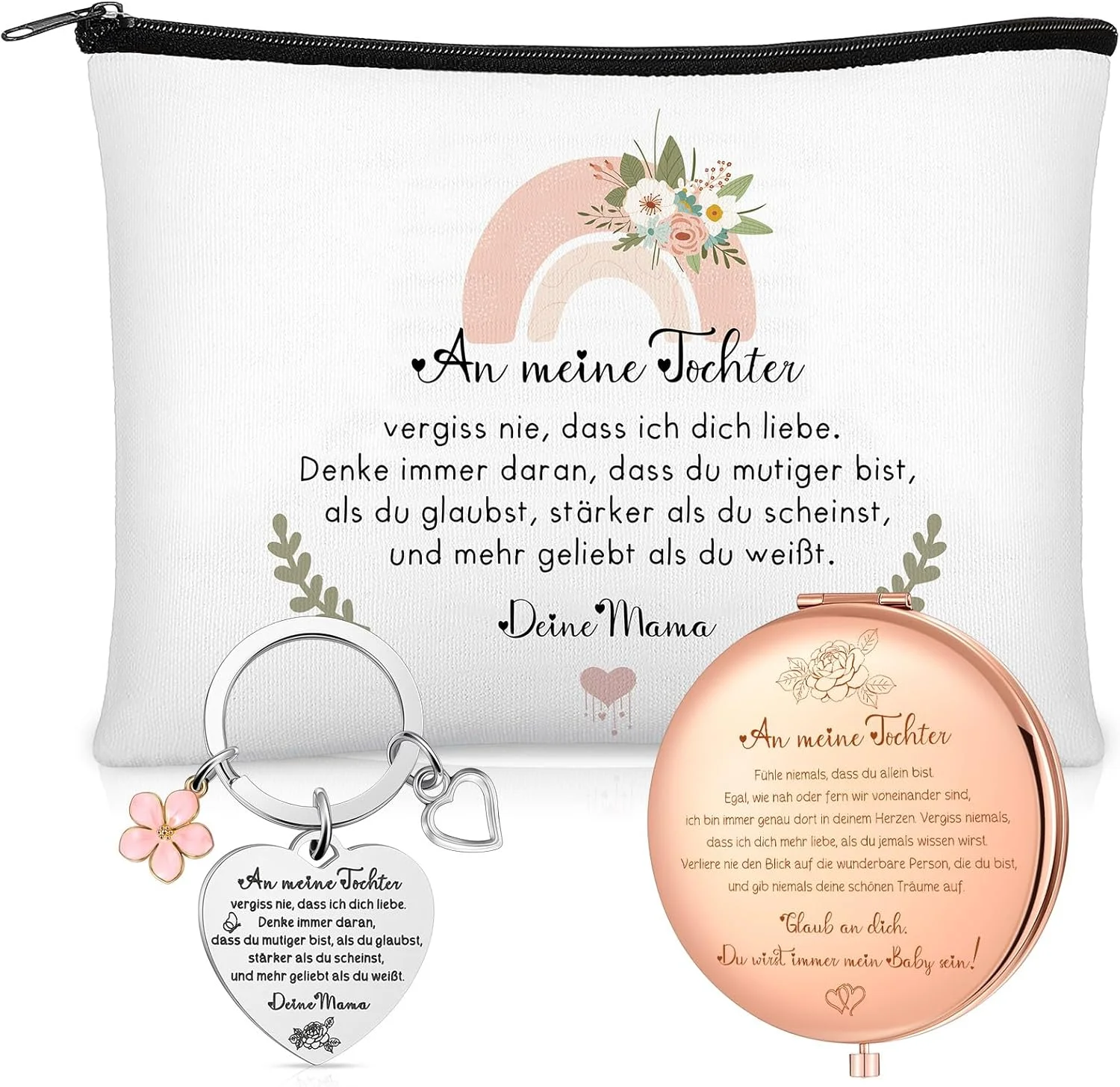 ست هدیه مادر و دختر Xuniea شامل 1 کیف آرایشی شخصیسازیشده، 1 آینه آرایشی قابل حمل، 1 جاکلیدی، هدیه تولد 18 سالگی برای دختر ست هدیه مادر و دختر Xuniea شامل 1 کیف آرایشی شخصیسازیشده، 1 آینه آرایشی قابل حمل، 1 جاکلیدی، هدیه تولد 18 سالگی برای دختر