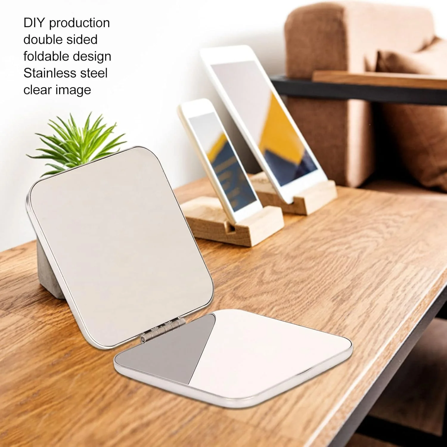 آینه مسافرتی جمع و جور Xinwe، طراحی تاشو، آینه جیبی تولید DIY با تصویر واضح برای جیب، بسته بندی و مسافرت (مربع)