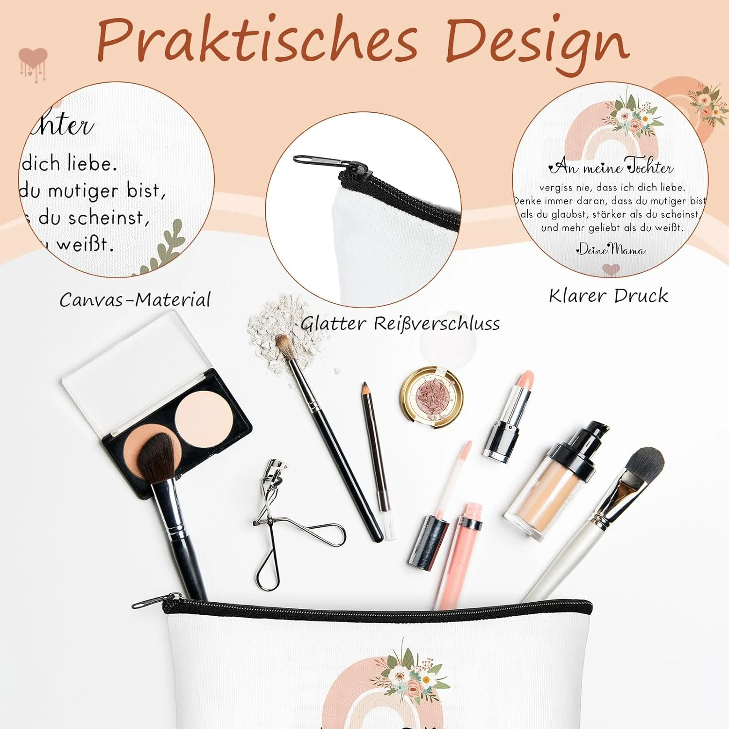 ست هدیه مادر و دختر Xuniea شامل 1 کیف آرایشی شخصی‌سازی‌شده، 1 آینه آرایشی قابل حمل، 1 جاکلیدی، هدیه تولد 18 سالگی برای دختر