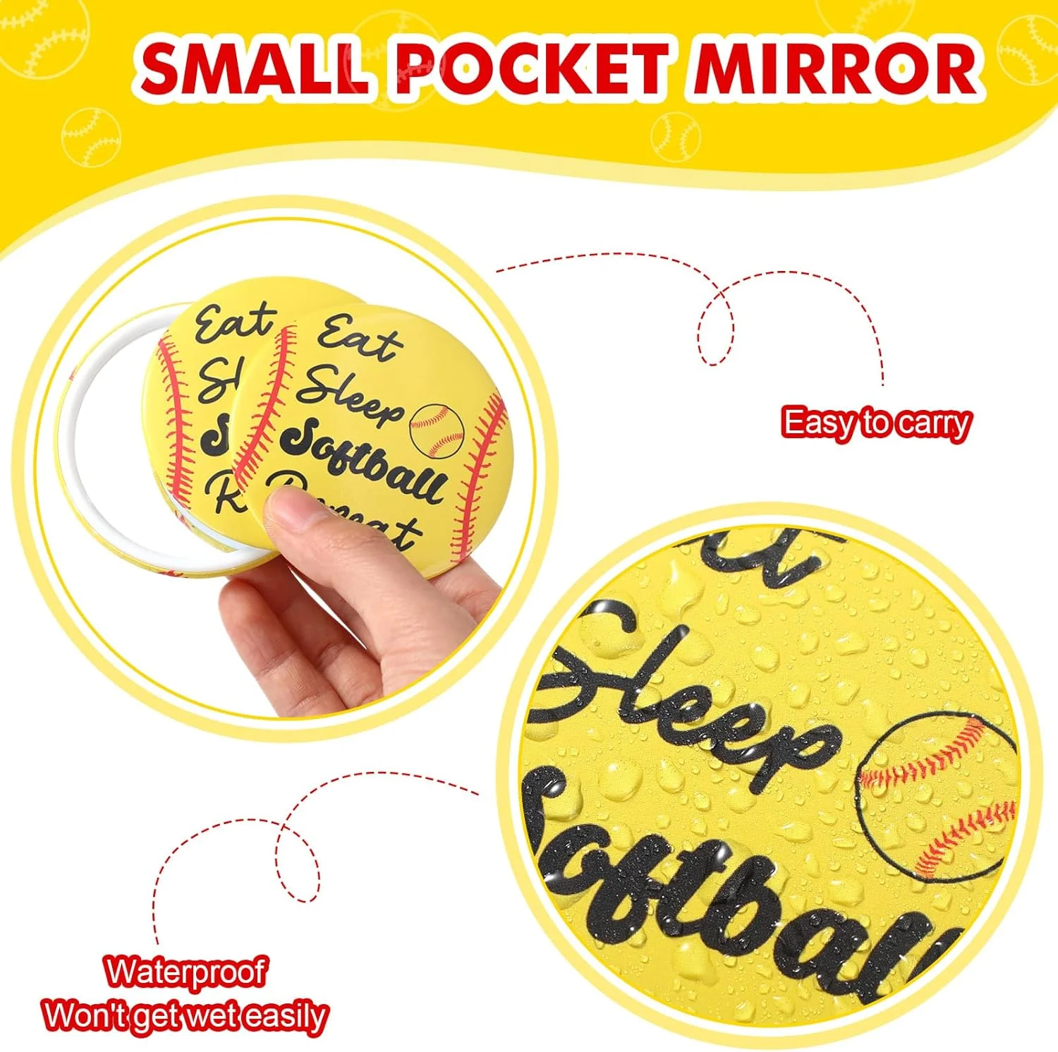 یوکیر 18 عدد آینه جیبی سافت بال، آینه آرایشی گرد، 7 سانتی متر، قابل حمل، مناسب کیف دستی، ایده هدیه برای تیم سافت بال، لوازم جانبی بازیکن دختر