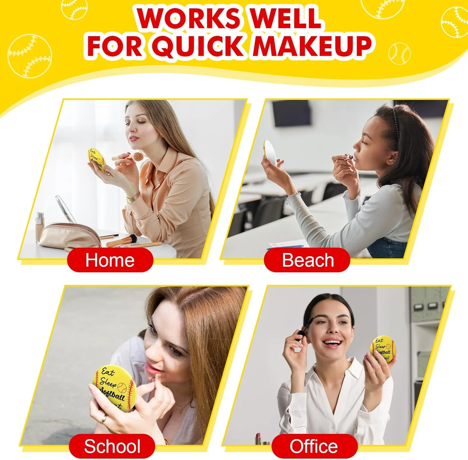 یوکیر 18 عدد آینه جیبی سافت بال، آینه آرایشی گرد، 7 سانتی متر، قابل حمل، مناسب کیف دستی، ایده هدیه برای تیم سافت بال، لوازم جانبی بازیکن دختر