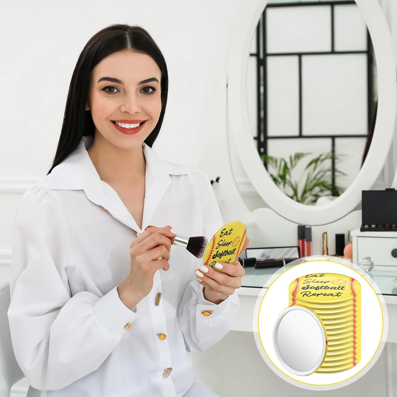 یوکیر 18 عدد آینه جیبی سافت بال، آینه آرایشی گرد، 7 سانتی متر، قابل حمل، مناسب کیف دستی، ایده هدیه برای تیم سافت بال، لوازم جانبی بازیکن دختر